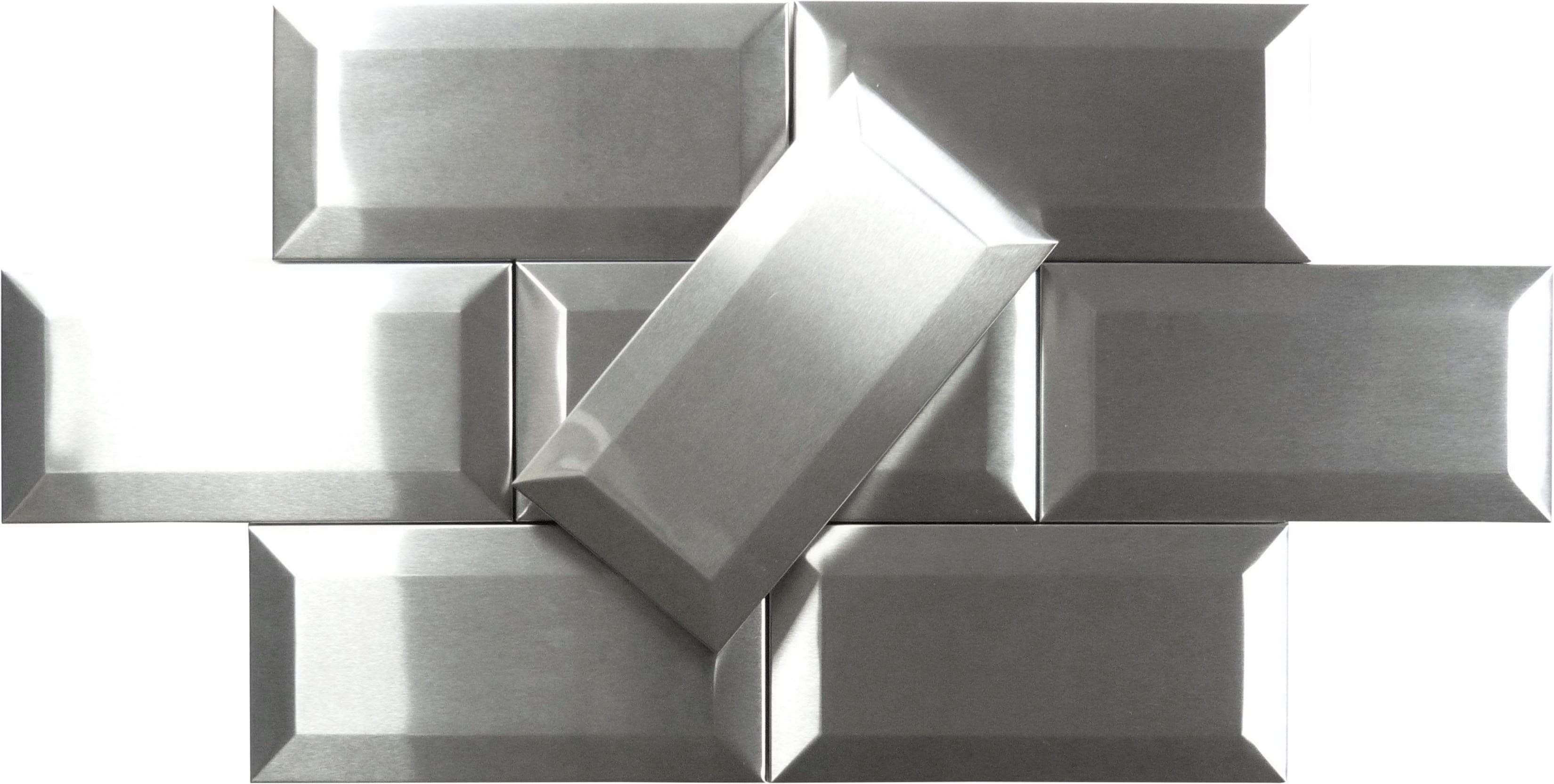 Stainless Steel Beveled 3" x 6" Brushed Metal Subway Tile Millenium Products