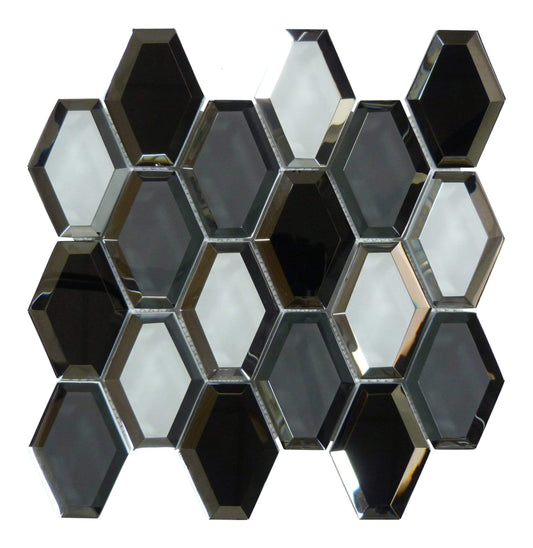 Lava Grey Inverted Beveled Hexagon Glossy Glass Tile Millenium Products