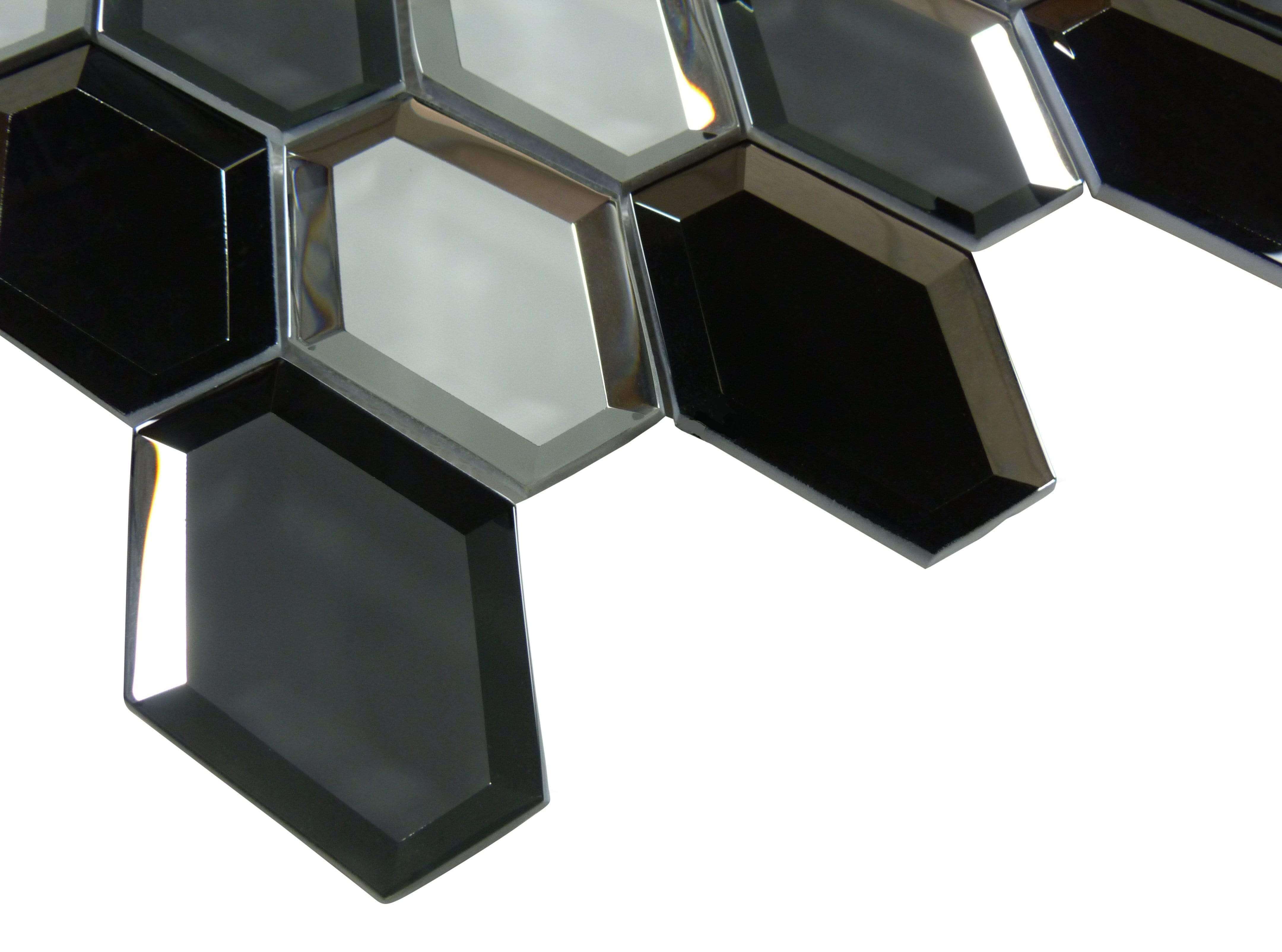 Lava Grey Inverted Beveled Hexagon Glossy Glass Tile Millenium Products