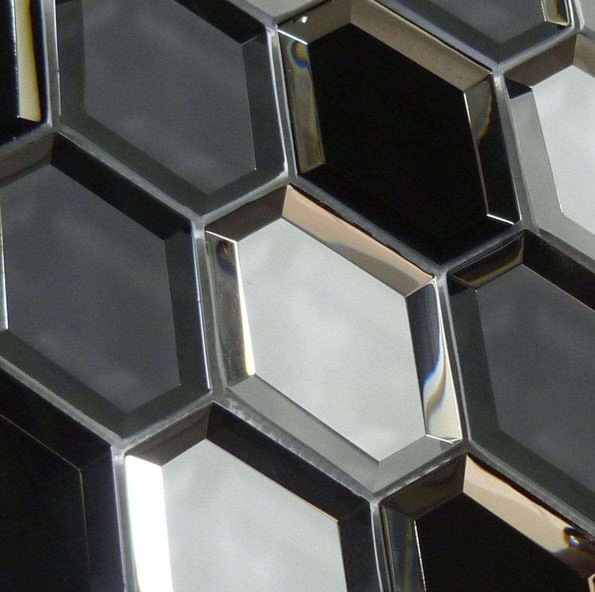 Lava Grey Inverted Beveled Hexagon Glossy Glass Tile Millenium Products