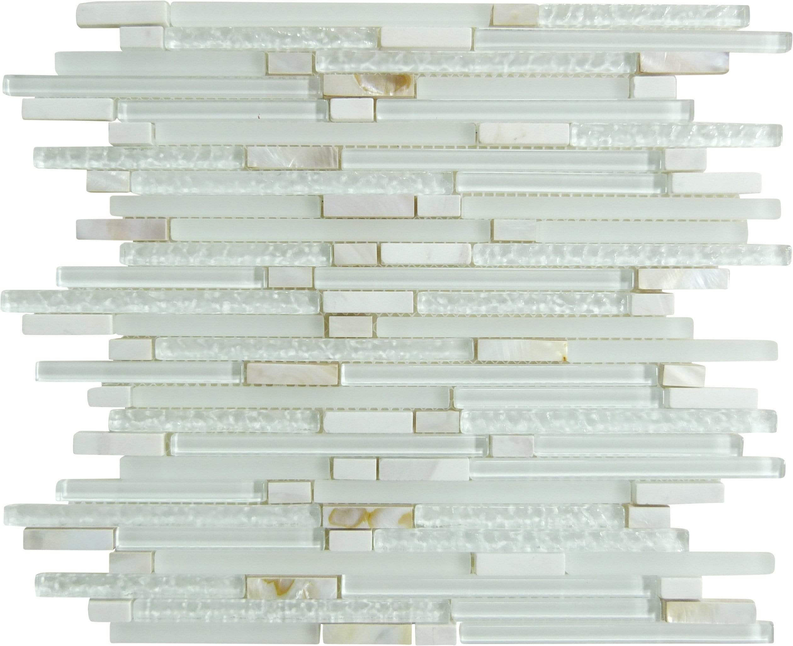 Sugar Island White Random Bricks Glass Stone & Shell Tile Millenium Products