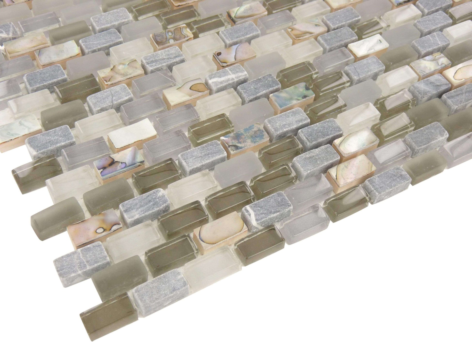 Shark Cove Grey Uniform Brick Glass Stone and Shell Tile Millenium Products