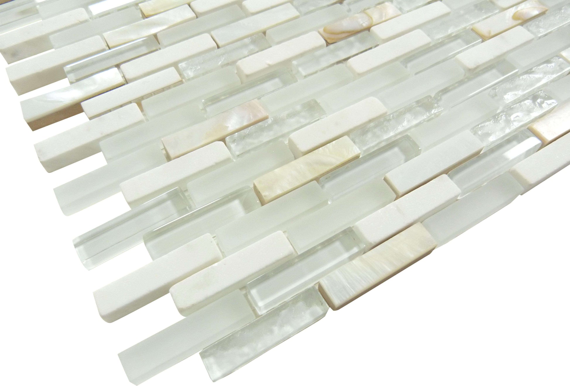 Sugar Island White Mini Uniform Brick Glass Stone & Shell Tile Millenium Products