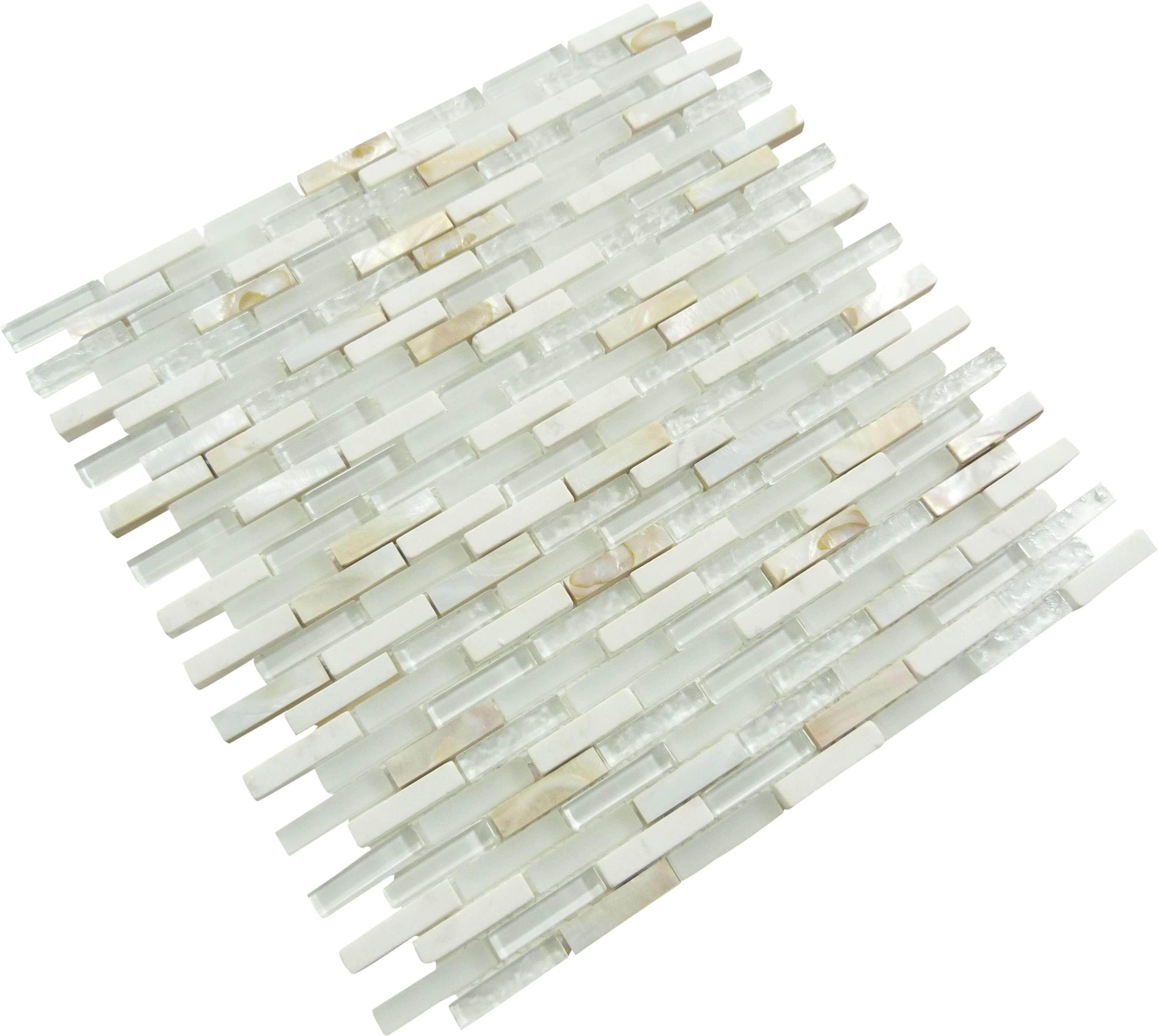 Sugar Island White Mini Uniform Brick Glass Stone & Shell Tile Millenium Products