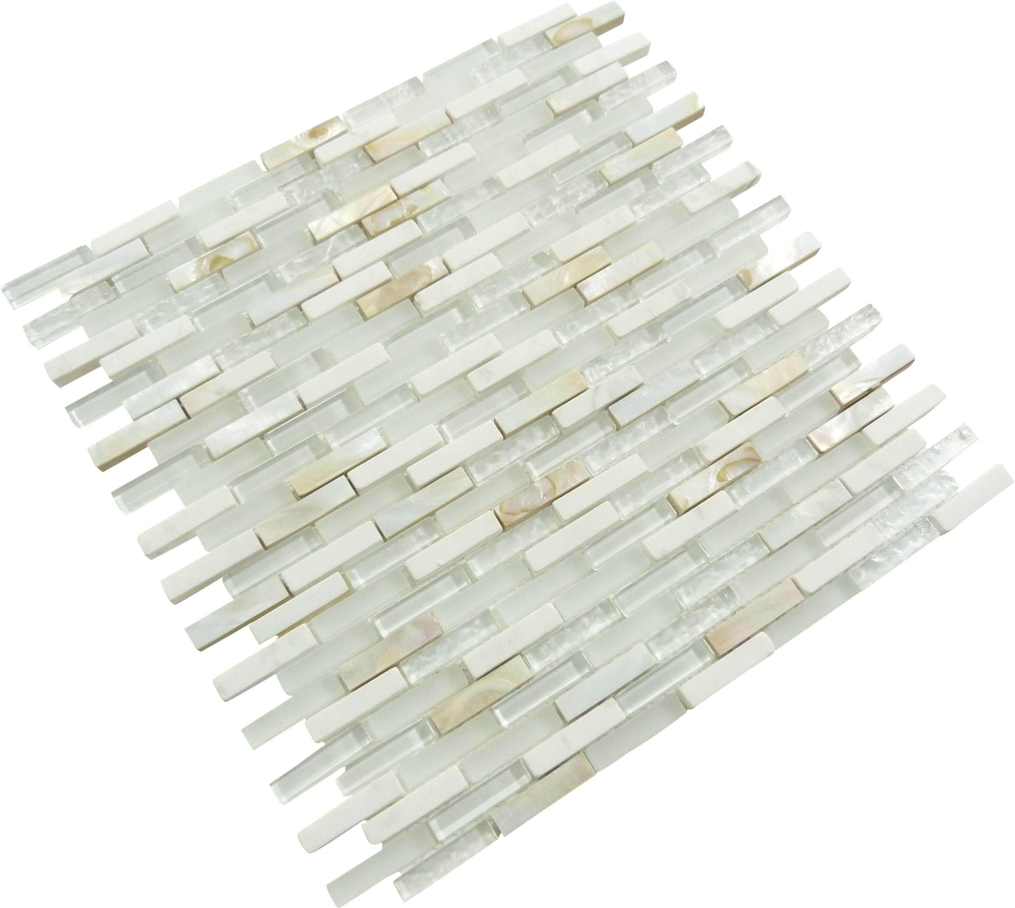 Sugar Island White Mini Uniform Brick Glass Stone & Shell Tile Millenium Products