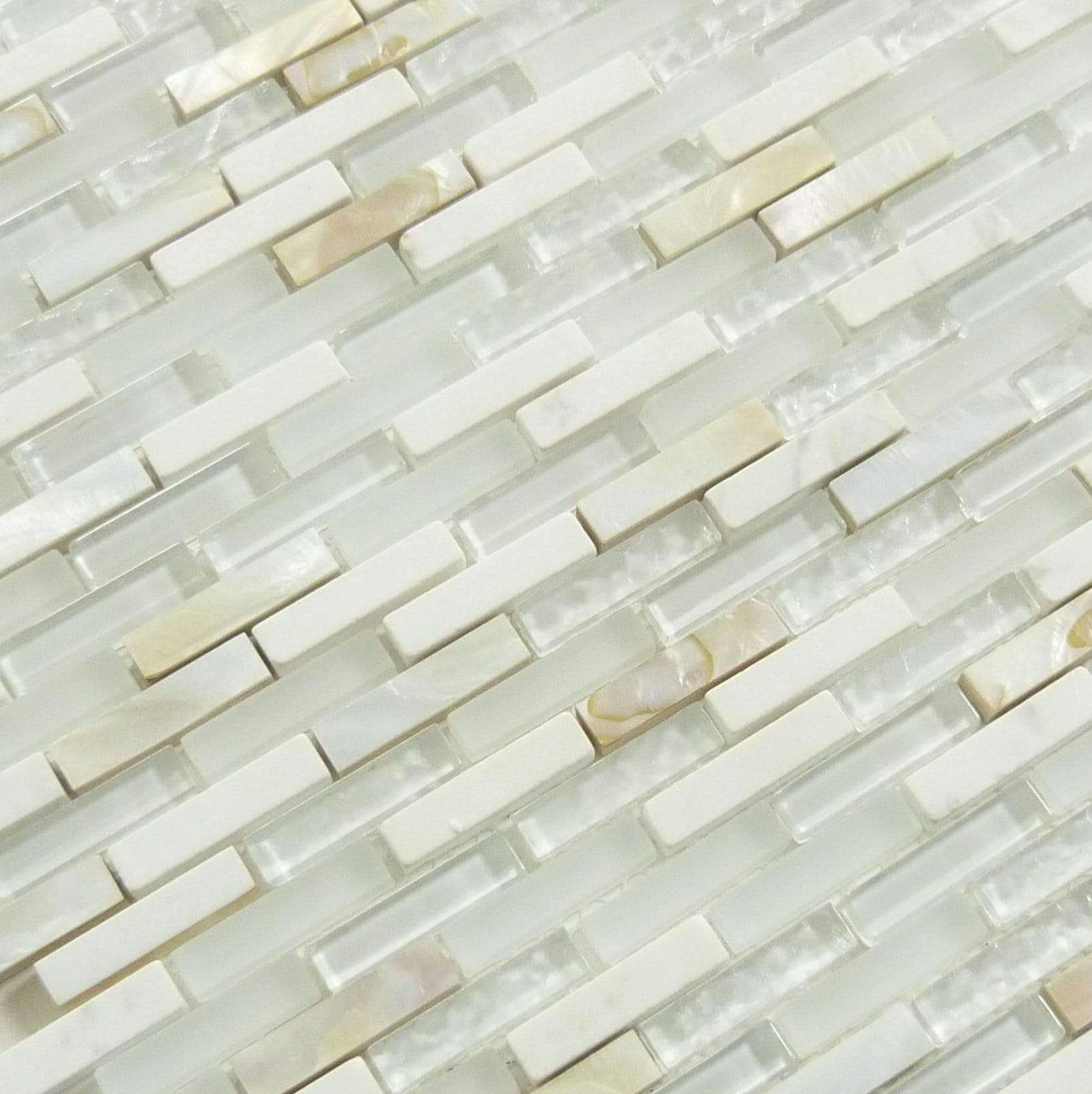 Sugar Island White Mini Uniform Brick Glass Stone & Shell Tile Millenium Products