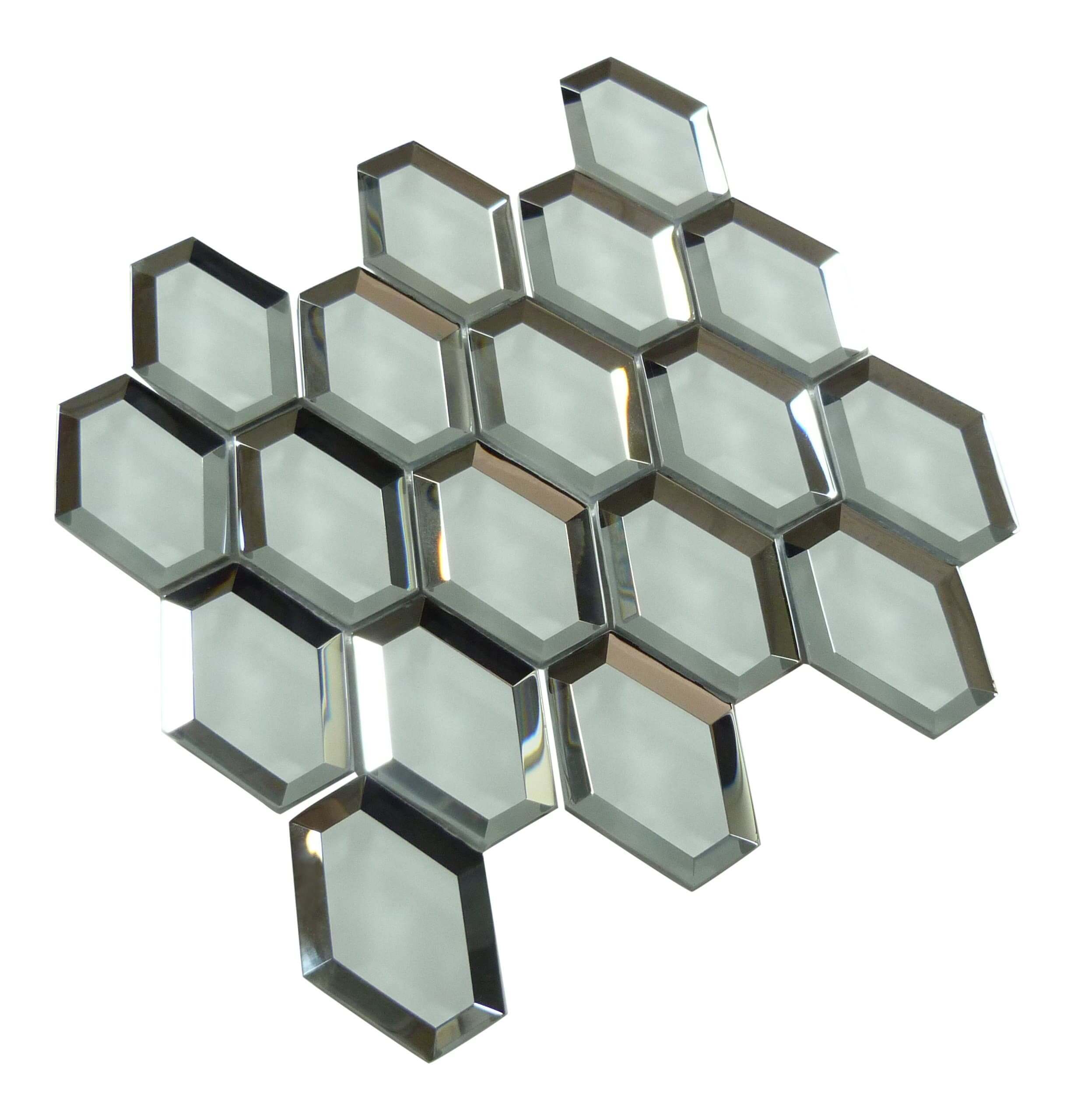 Winter Chill Silver Inverted Beveled Hexagon Glossy Glass Tile Millenium Products