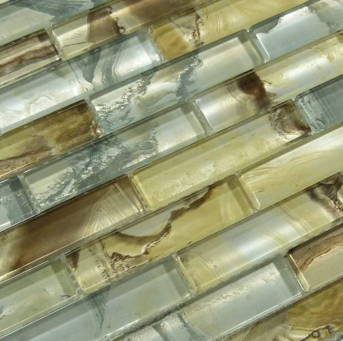 Almond Brown 1" x 4" Glossy Glass Tile Ocean Pool Mosaics