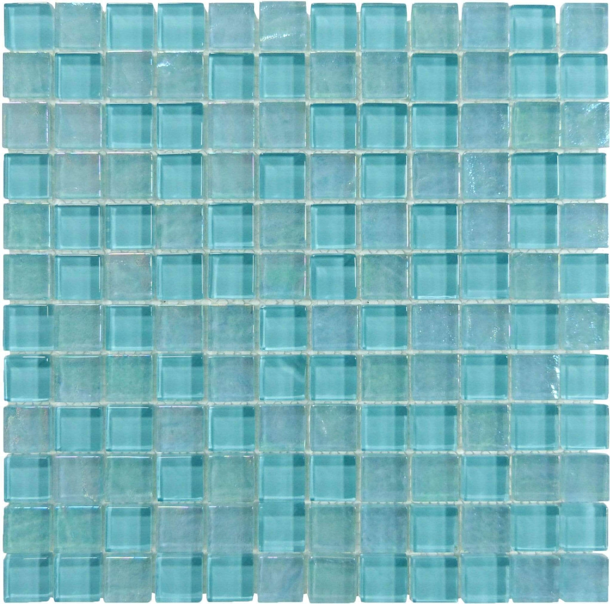 Oceanic Aqua 1'' x 1'' Glossy & Iridescent Glass Pool Tile Ocean Pool Mosaics