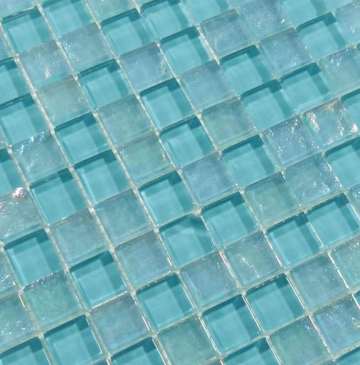 Oceanic Aqua 1'' x 1'' Glossy & Iridescent Glass Pool Tile Ocean Pool Mosaics