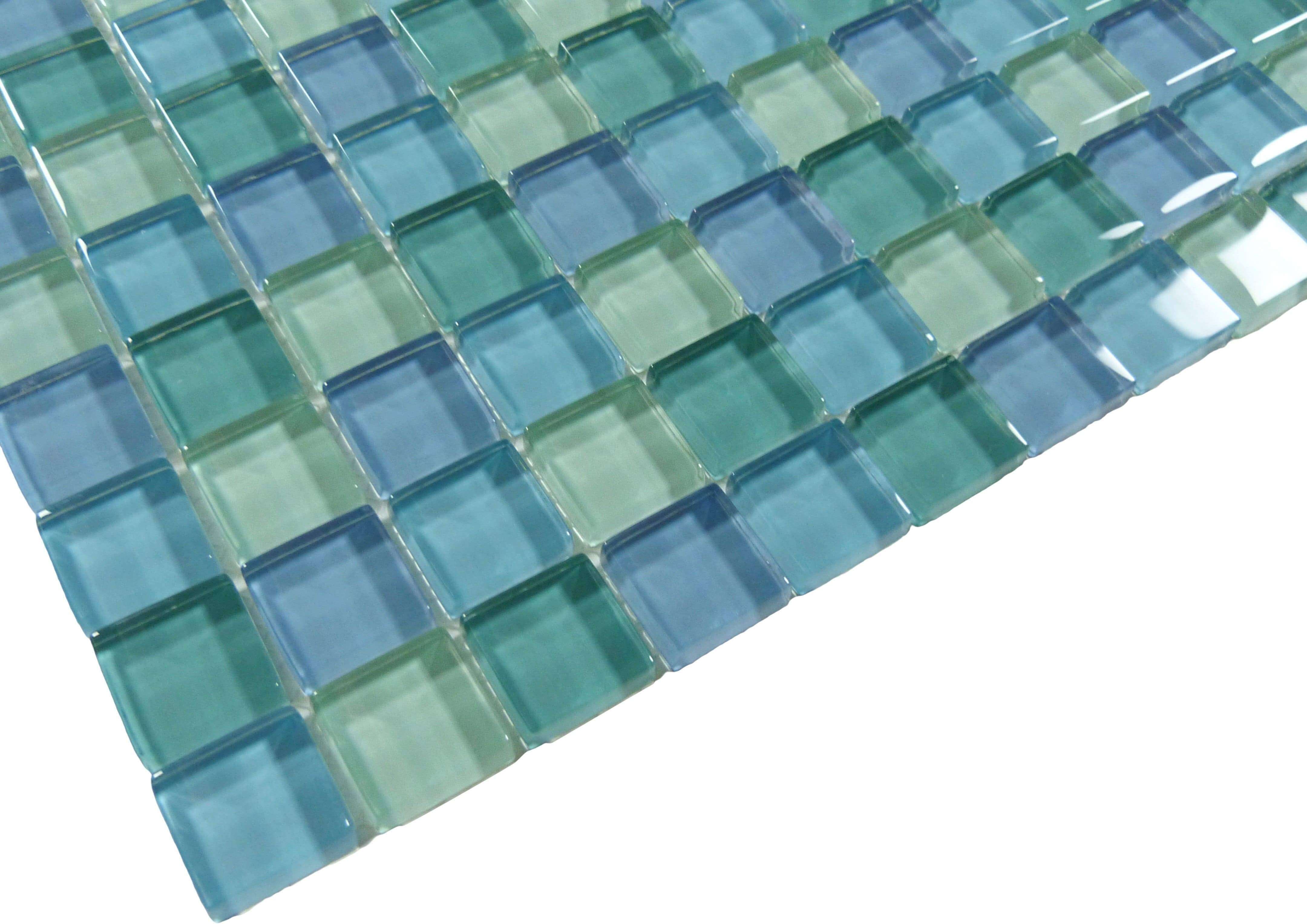 Serene Sea Blend 1'' x 1'' Glossy Glass Pool Tile Ocean Pool Mosaics