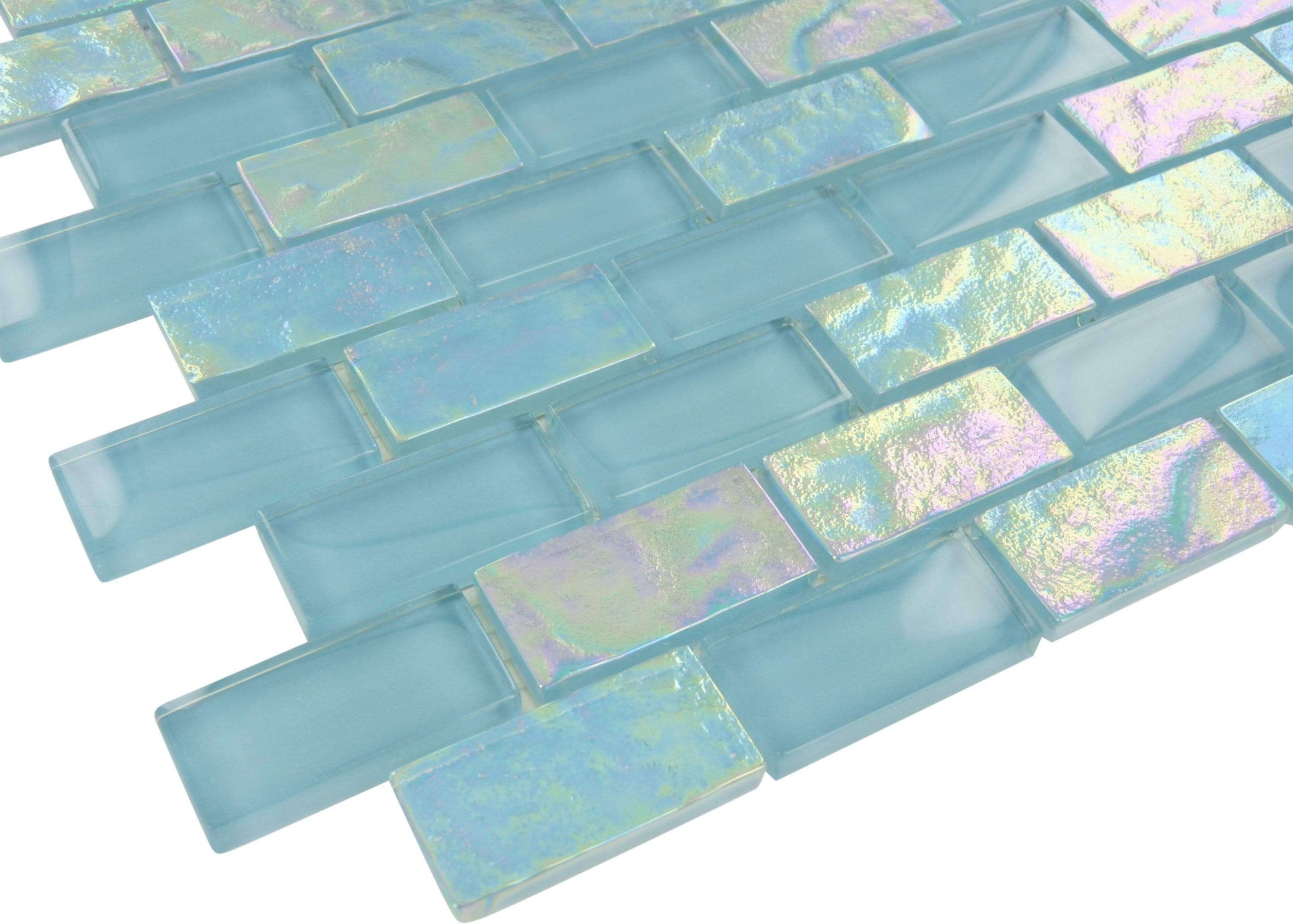 Oceanic 1" X 2" Aqua Glossy & Iridescent Glass Pool Tile Ocean Pool Mosaics