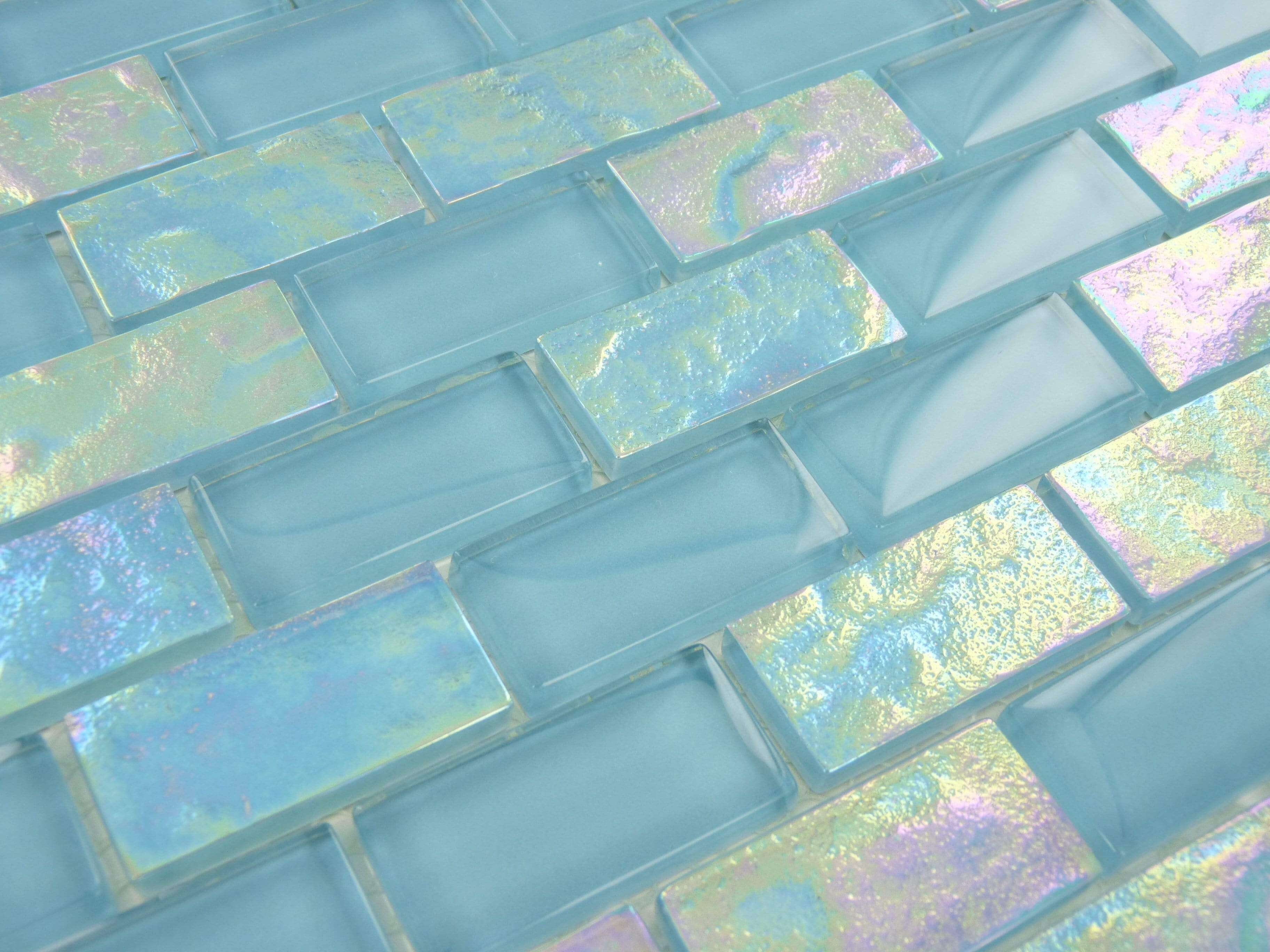 Oceanic 1" X 2" Aqua Glossy & Iridescent Glass Pool Tile Ocean Pool Mosaics