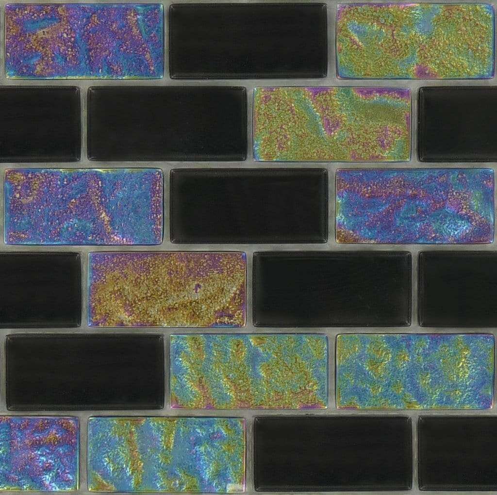 Raven Black 1'' x 2'' Glossy & Iridescent Glass Pool Tile Ocean Pool Mosaics