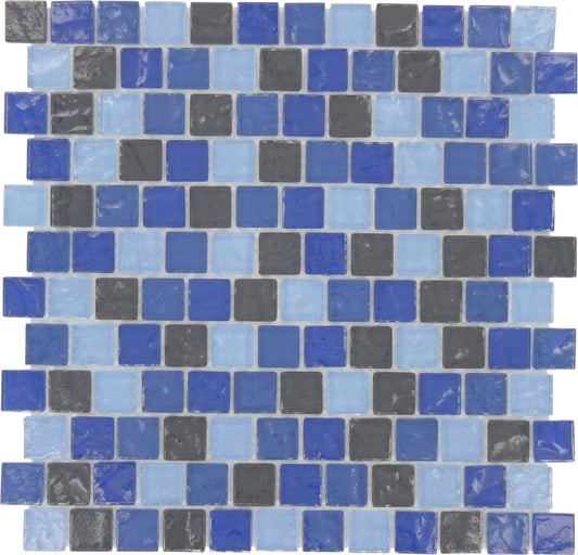 Aegean Blue Charcoal Blend 1" x 1" Glossy Glass Pool Tile Ocean Pool Mosaics