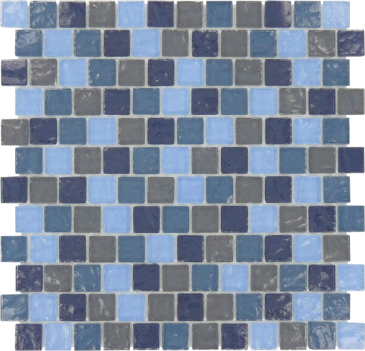 Aegean Blue Turquoise Slate Blend 1" x 1" Glossy Glass Pool Tile Ocean Pool Mosaics