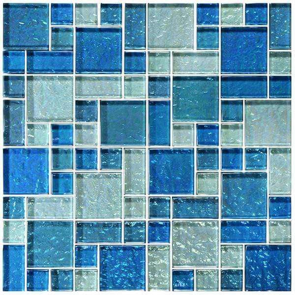 Galaxie Blue Blend Mixed Glossy and Iridescent Glass Pool Tile Ocean Pool Mosaics