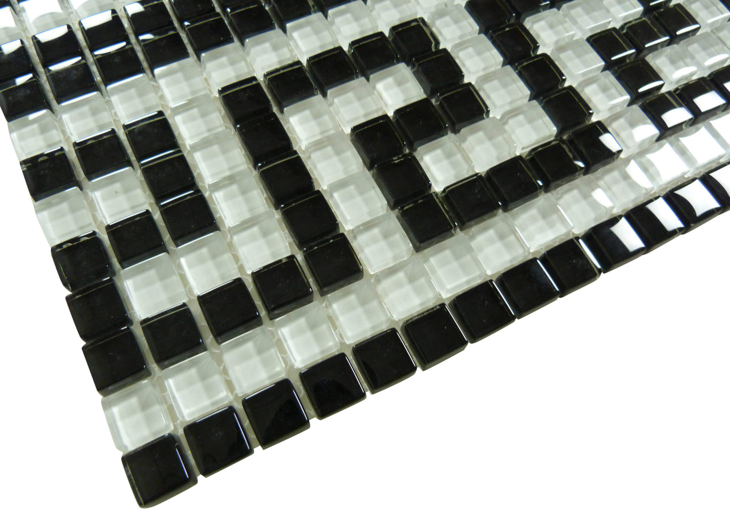 Greek Key Black White 5/8" x 5/8" Glossy Glass Pool Tile Ocean Pool Mosaics