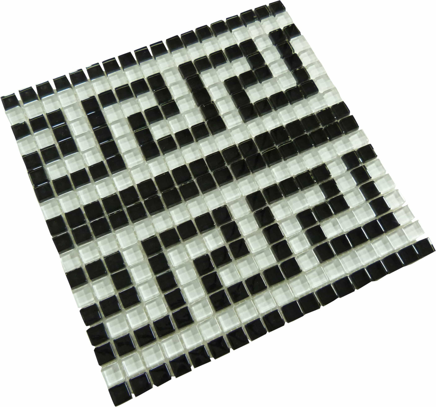 Greek Key Black White 5/8" x 5/8" Glossy Glass Pool Tile Ocean Pool Mosaics