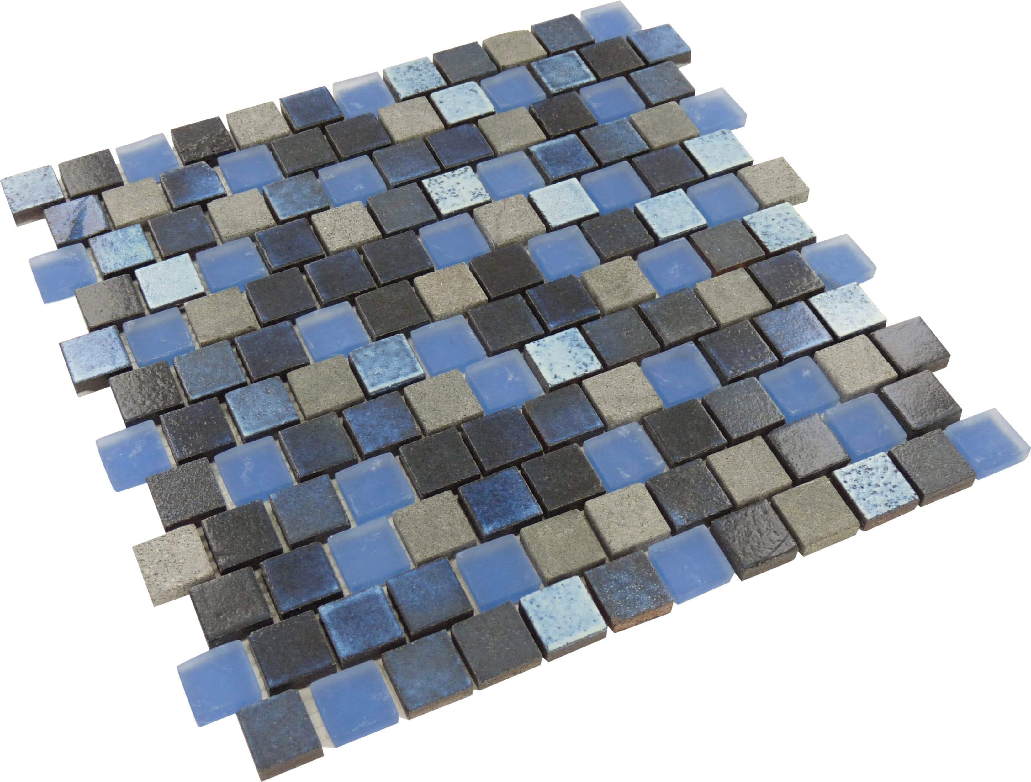 Lunar Light Blue Blend 1" x 1" Glass and Stone Pool Tile Ocean Pool Mosaics