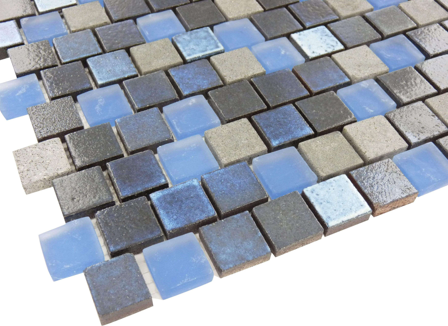 Lunar Light Blue Blend 1" x 1" Glass and Stone Pool Tile Ocean Pool Mosaics