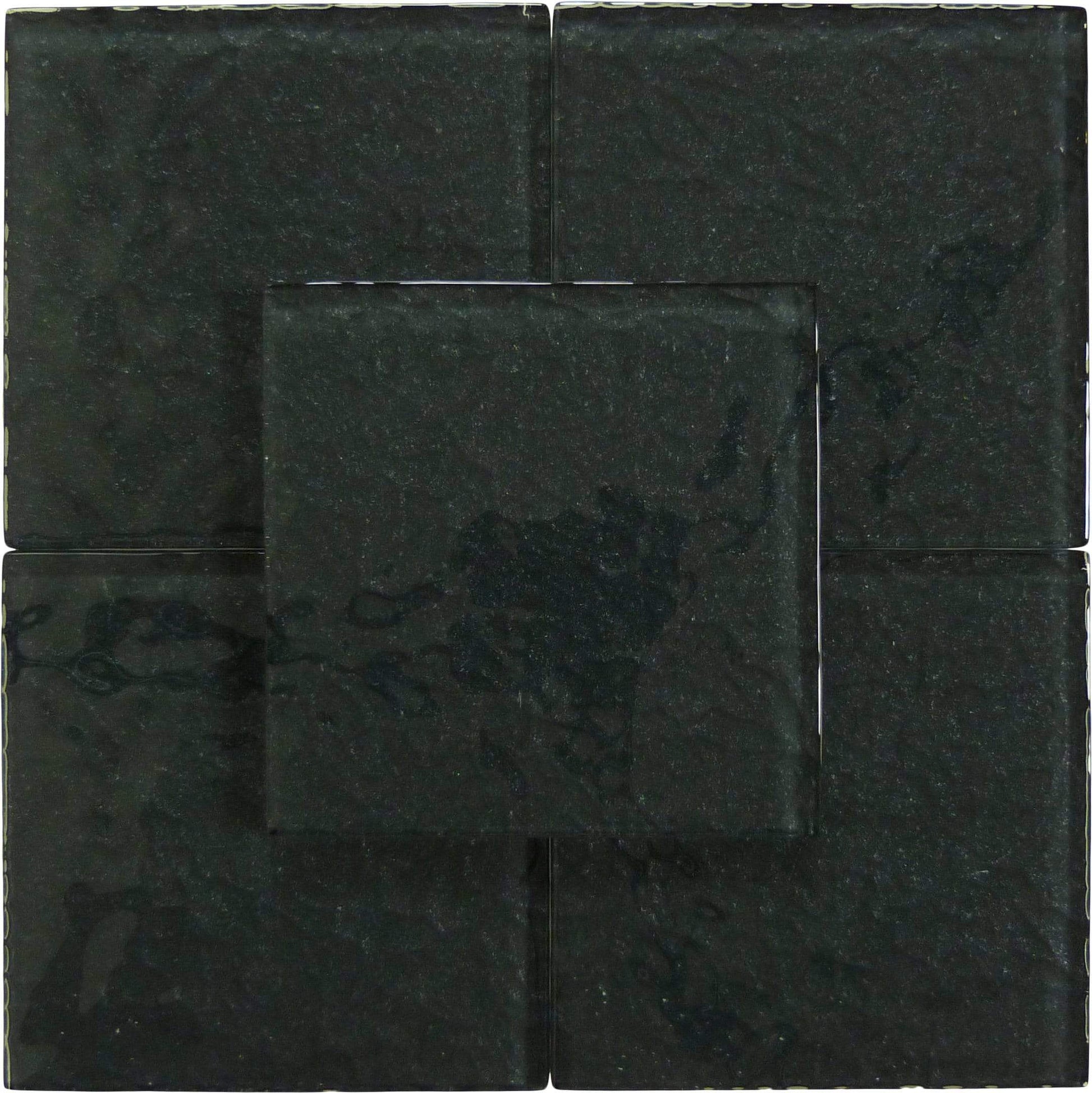 Moonscape Black 6"x6" Ripple Glossy Glass Pool Tile Ocean Pool Mosaics