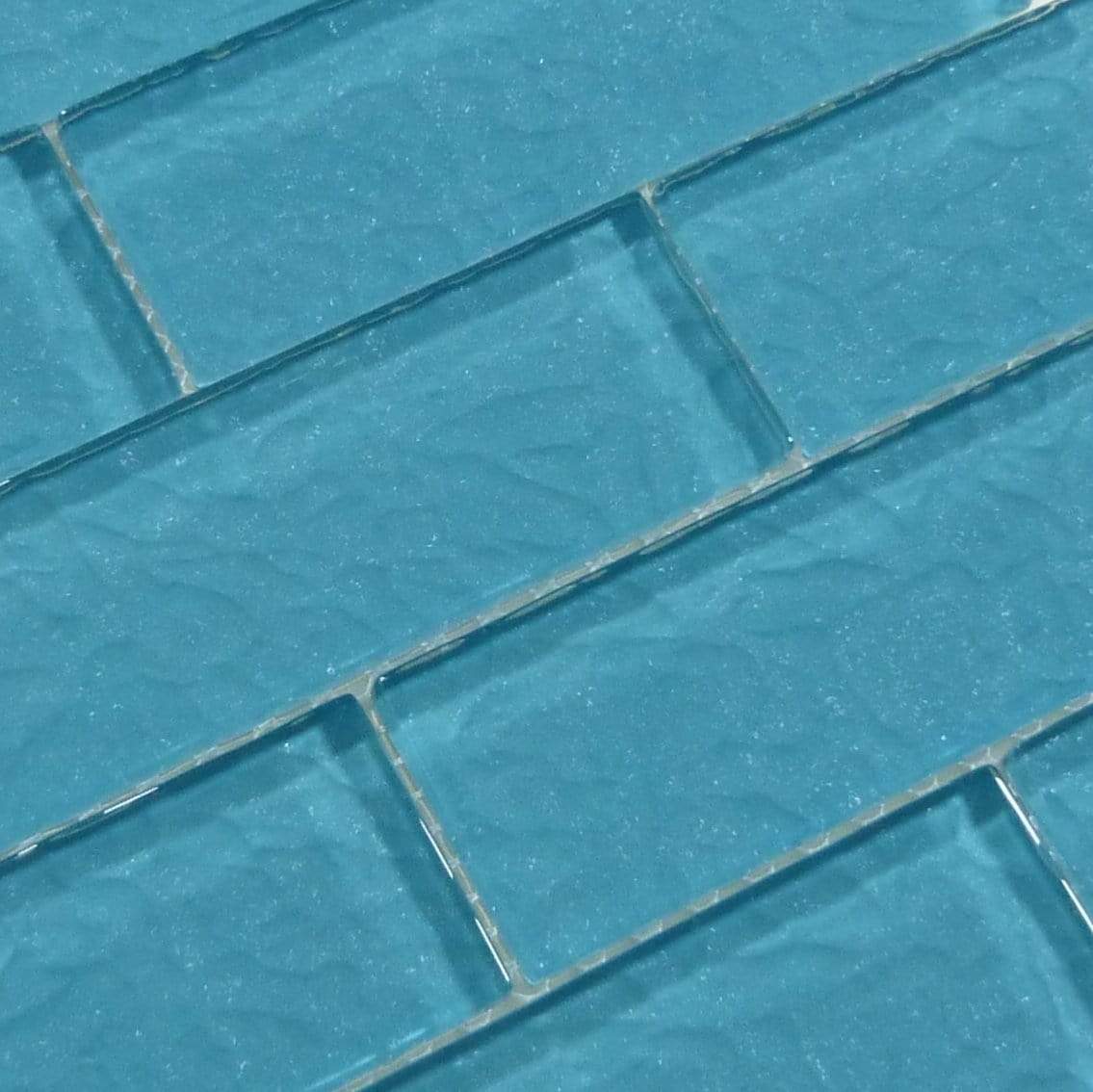 Moonscape Turquoise 2"x6" Ripple Glossy Glass Pool Tile Ocean Pool Mosaics