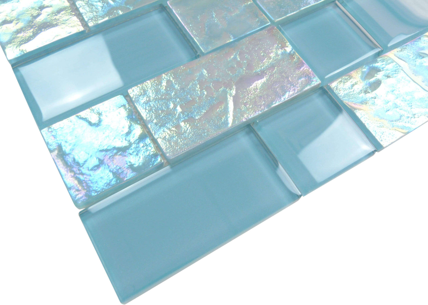 Oceanic Unique Shapes Aqua Glossy & Iridescent Glass Pool Tile Ocean Pool Mosaics