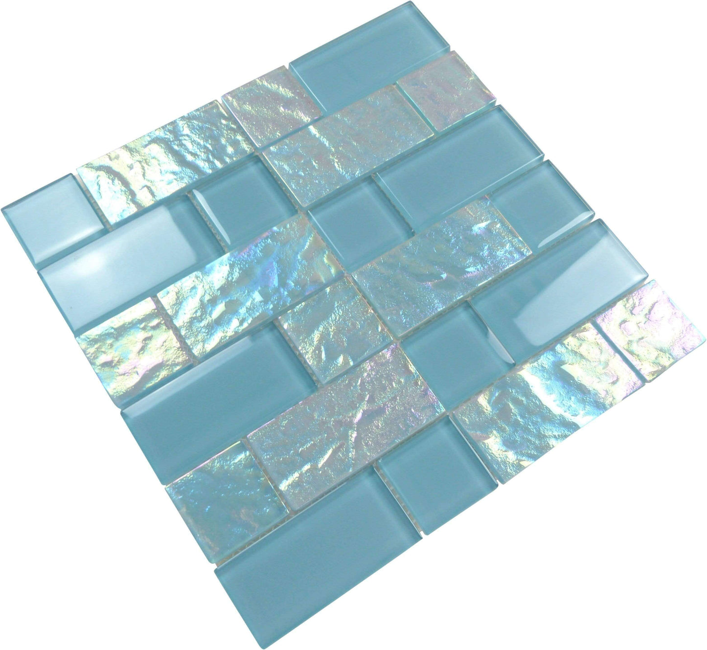 Oceanic Unique Shapes Aqua Glossy & Iridescent Glass Pool Tile Ocean Pool Mosaics