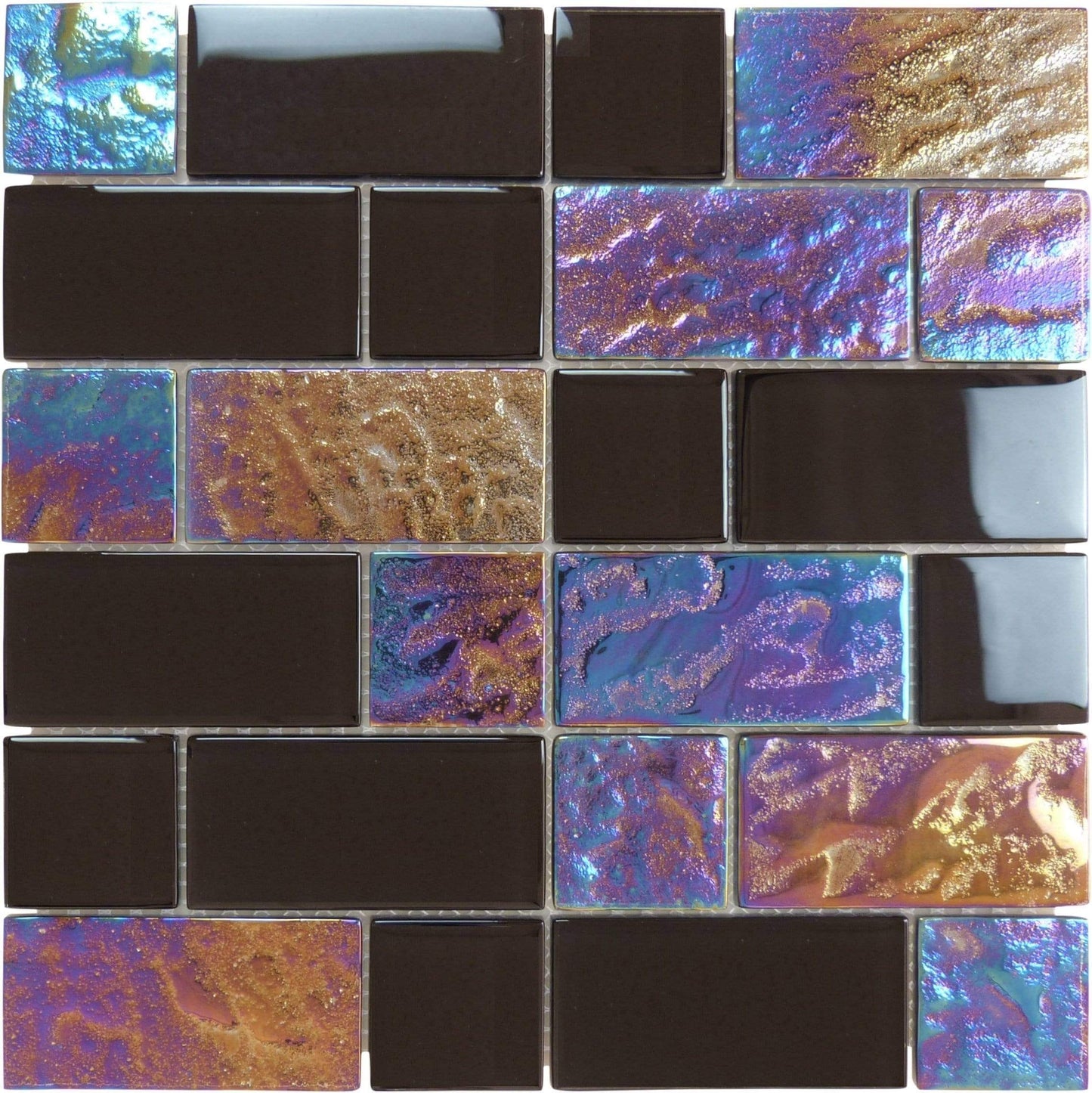 Raven Black Unique Shapes Glossy & Iridescent Glass Pool Tile Ocean Pool Mosaics