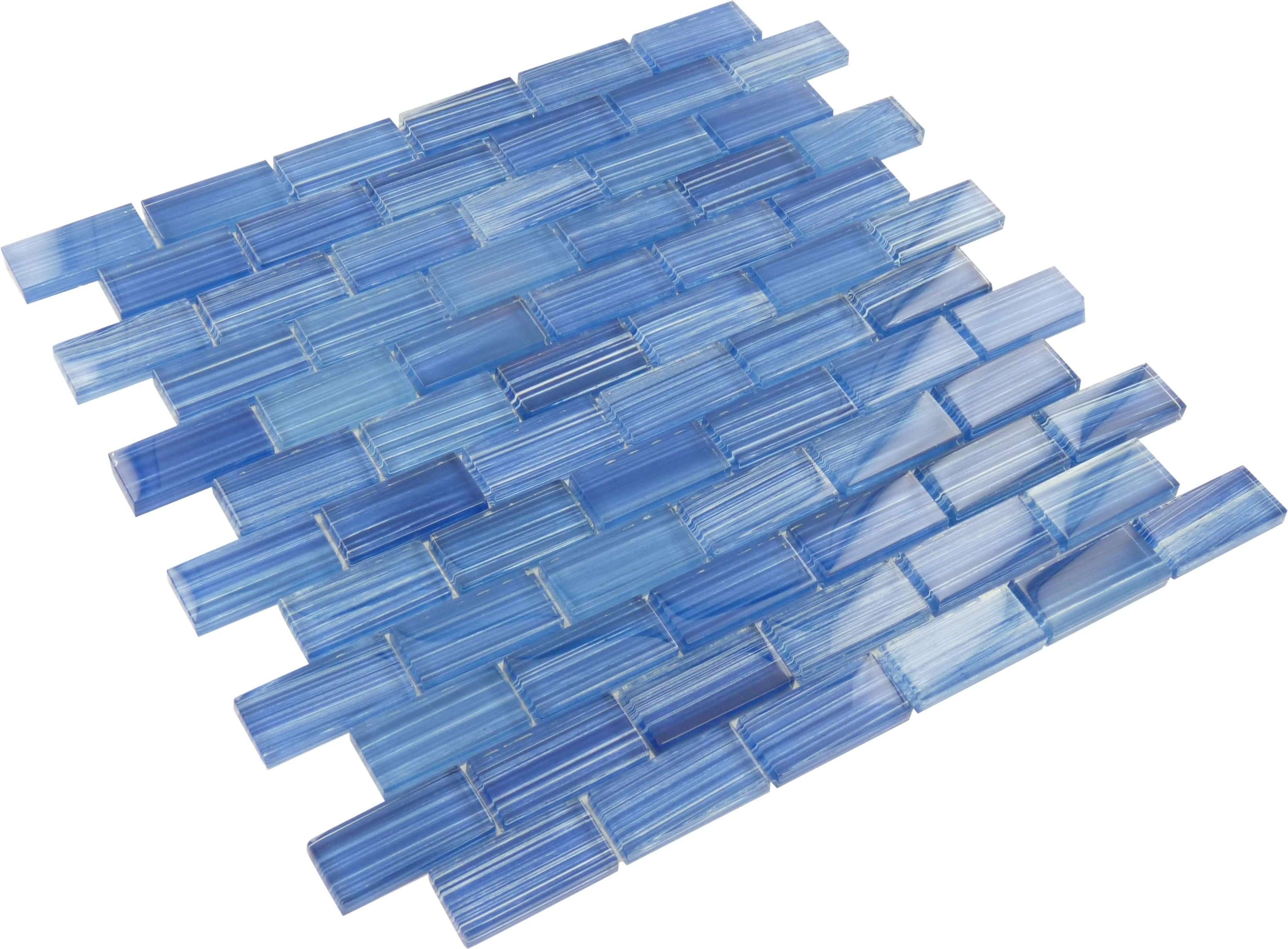 Watercolors Caribbean Blue 1" x 2" Glossy Glass Pool Tile Ocean Pool Mosaics