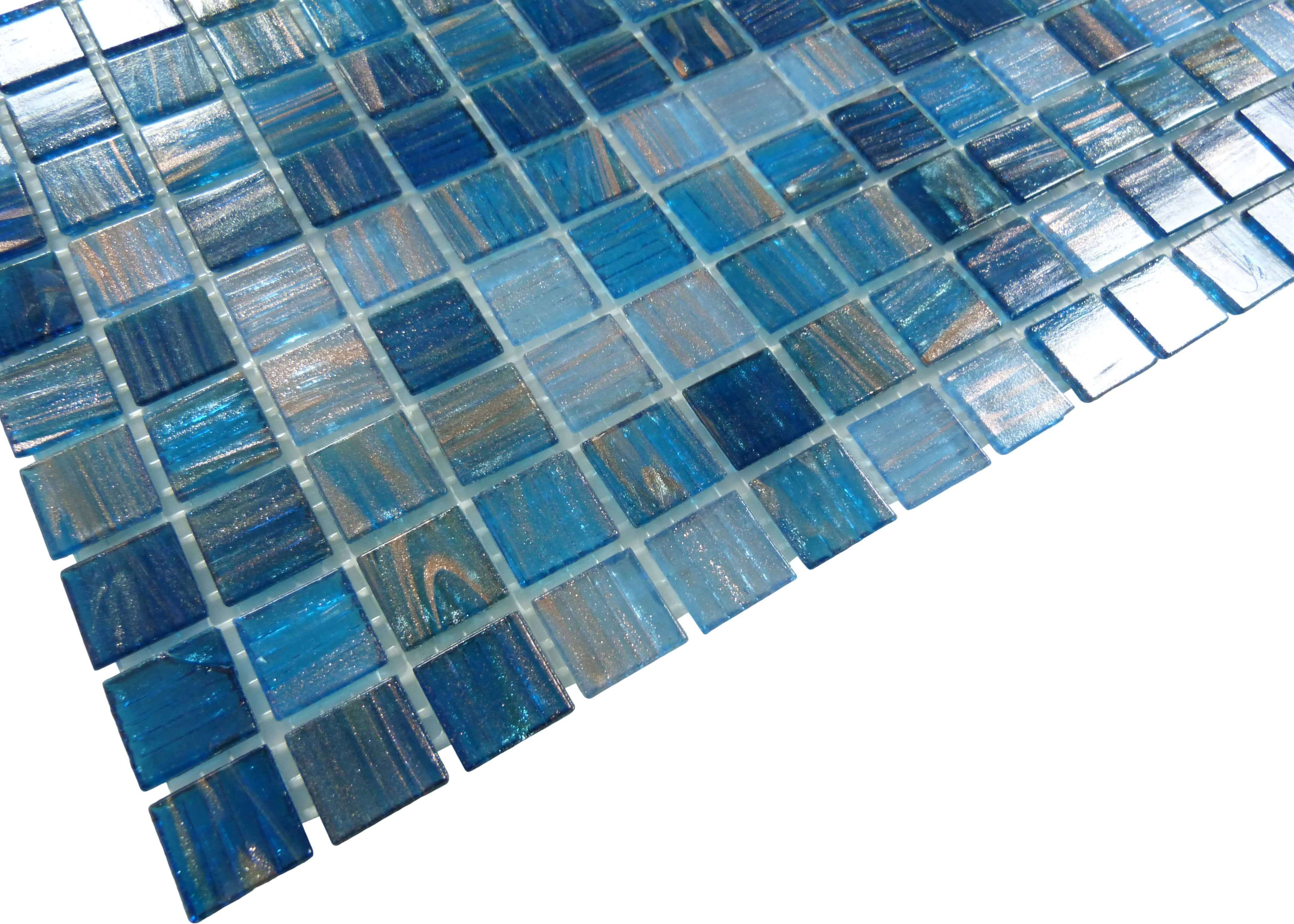 Blue Copper Blend 3/4'' x 3/4'' Glossy Glass Pool Tile Ocean Pool Mosaics