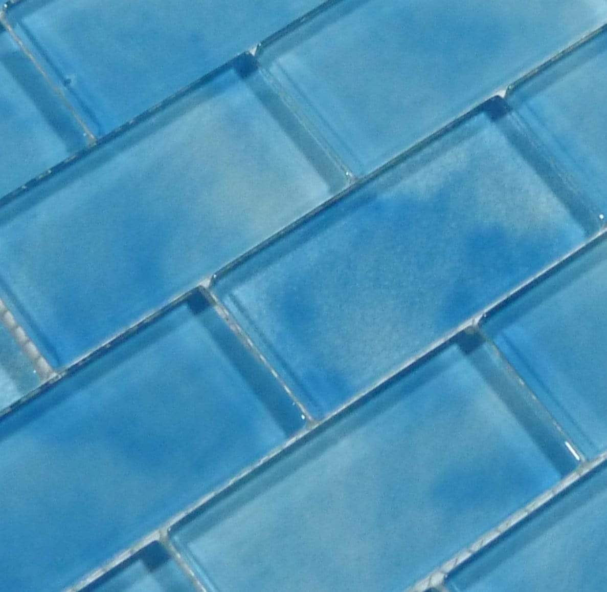 Caribbean Splash Blue 2" x 4" Glossy Glass Pool Tile Ocean Pool Mosaics