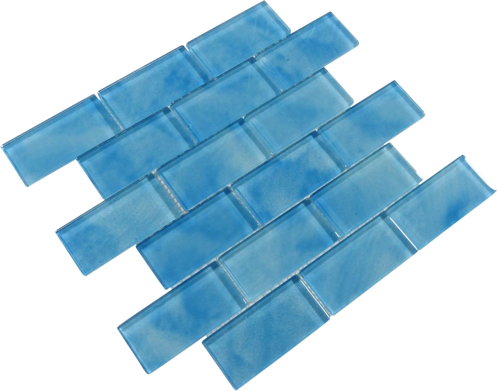 Caribbean Splash Blue 2" x 4" Glossy Glass Pool Tile Ocean Pool Mosaics