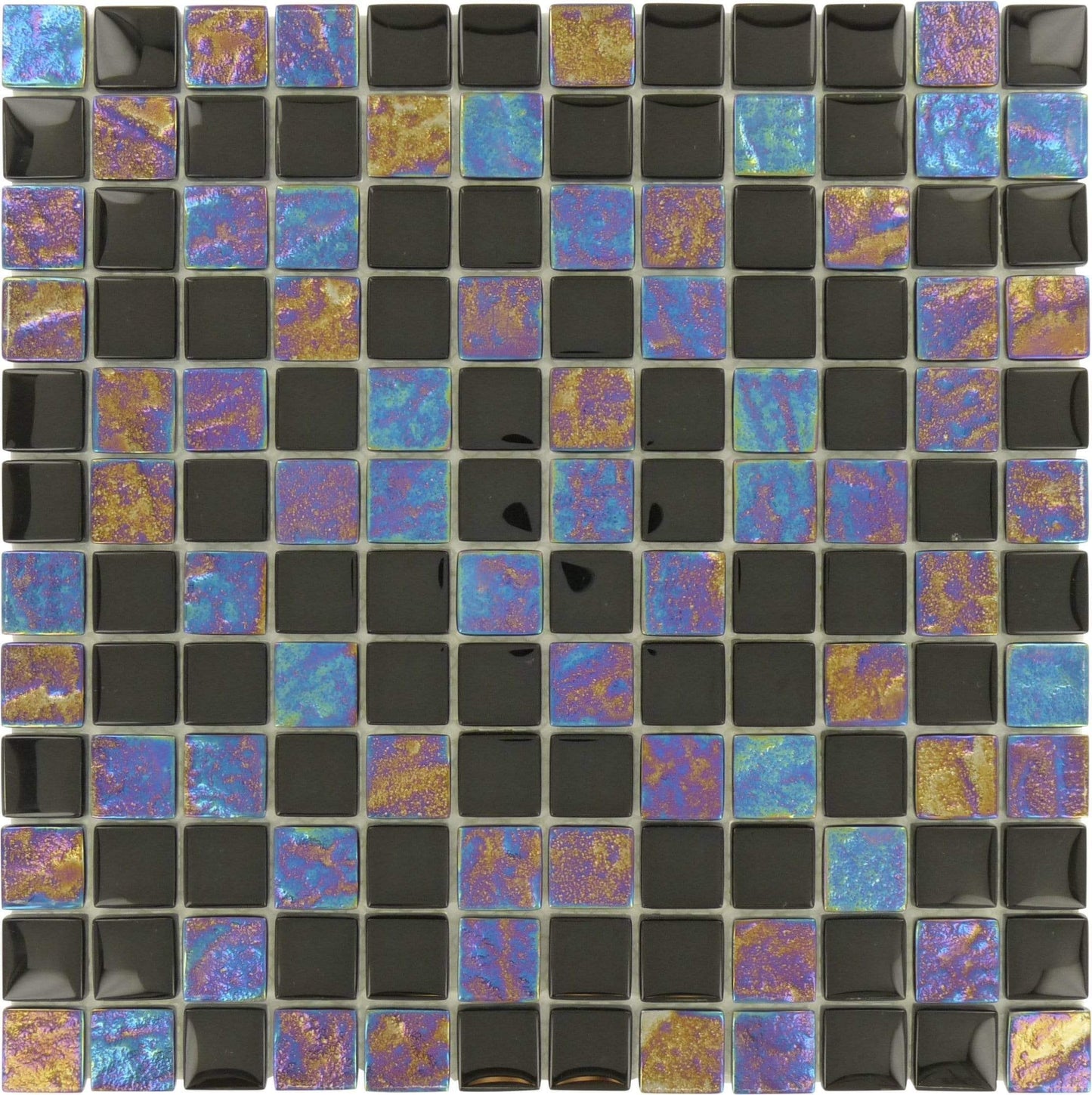 Raven Black 1" x 1" Glossy & Iridescent Glass Pool Tile Ocean Pool Mosaics