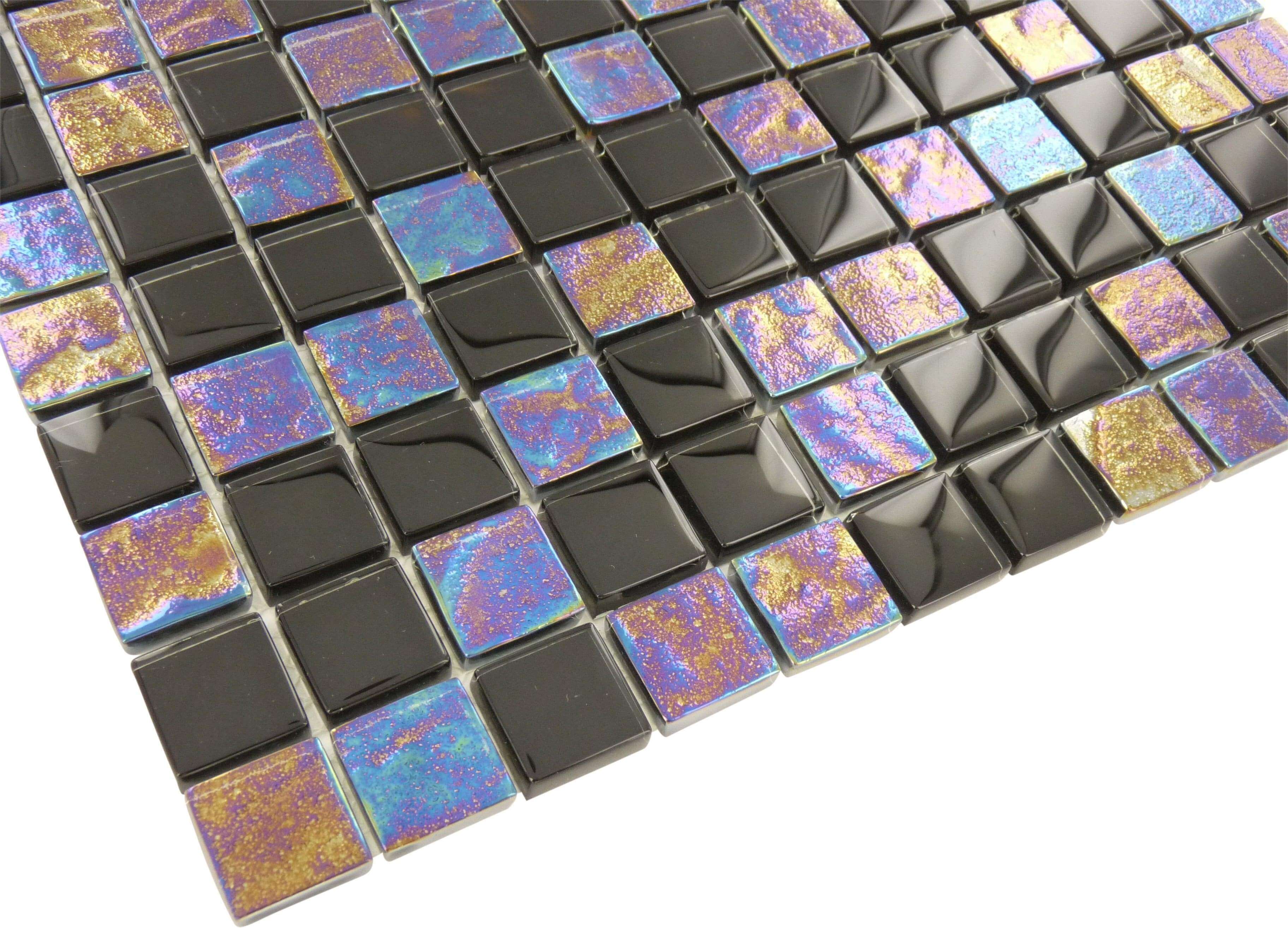 Raven Black 1" x 1" Glossy & Iridescent Glass Pool Tile Ocean Pool Mosaics