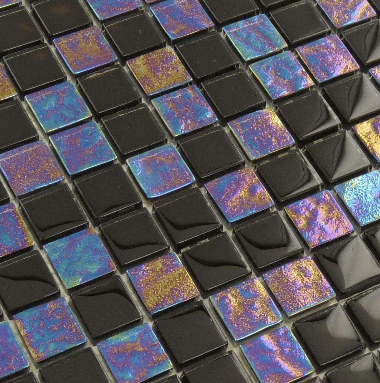 Raven Black 1" x 1" Glossy & Iridescent Glass Pool Tile Ocean Pool Mosaics