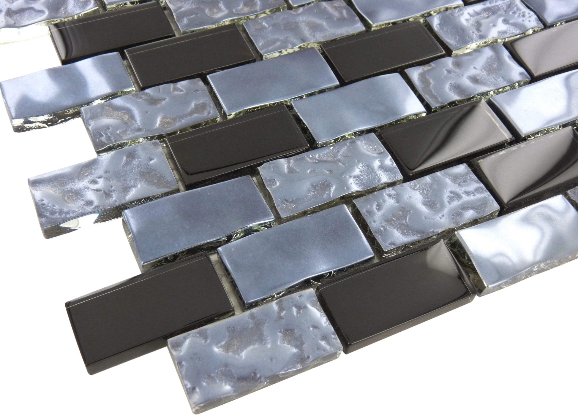 Titanium Black 1" x 2" Glossy & Iridescent Glass Pool Tile Ocean Pool Mosaics