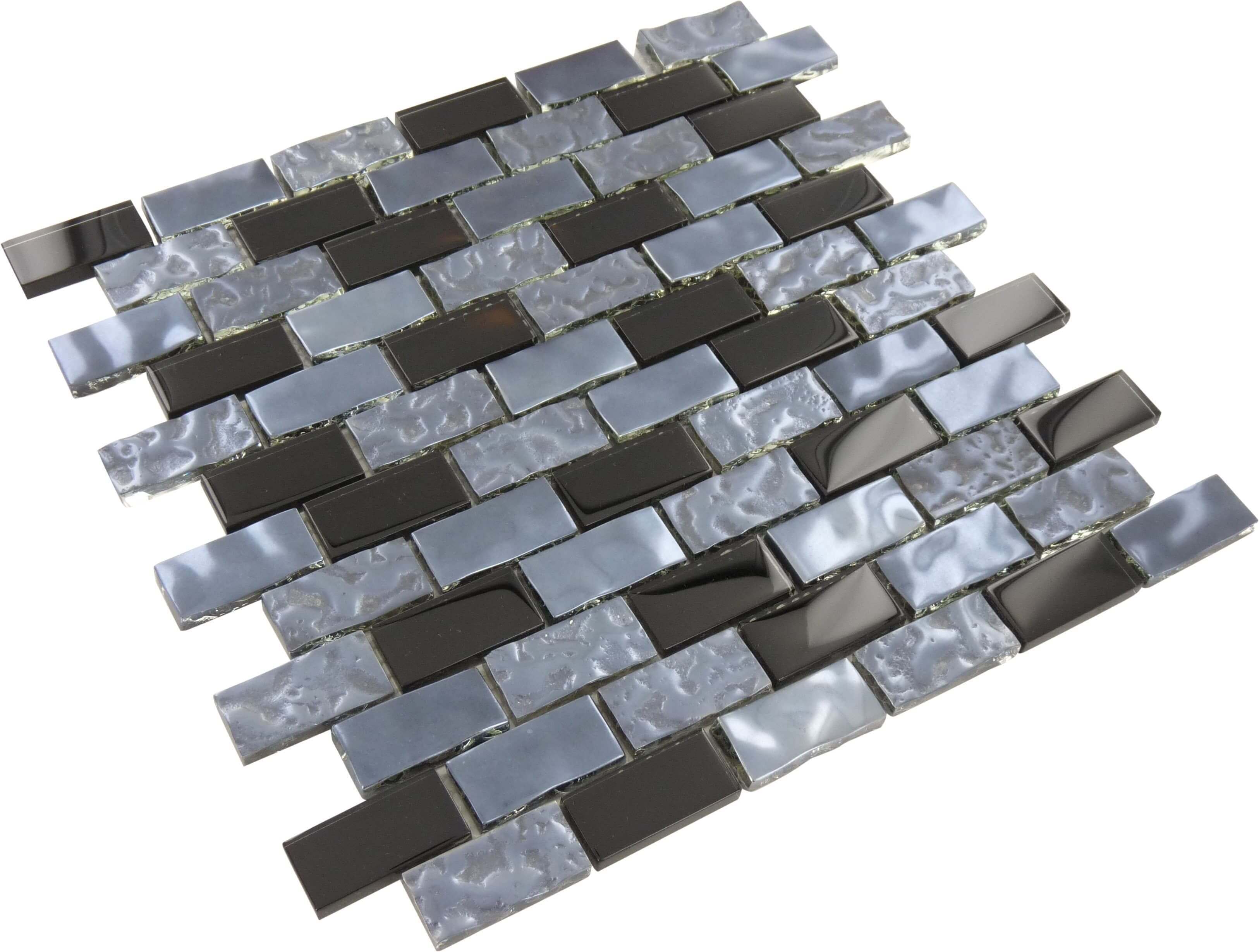 Titanium Black 1" x 2" Glossy & Iridescent Glass Pool Tile Ocean Pool Mosaics