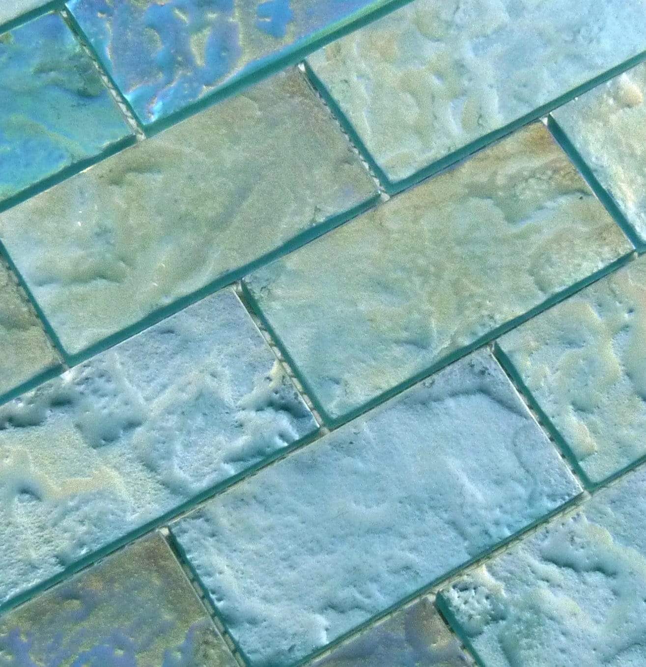 Jade Green 2" x 4" Iridescent Rippled Frosted Glass Subway Pool Tile Ocean Pool Mosaics