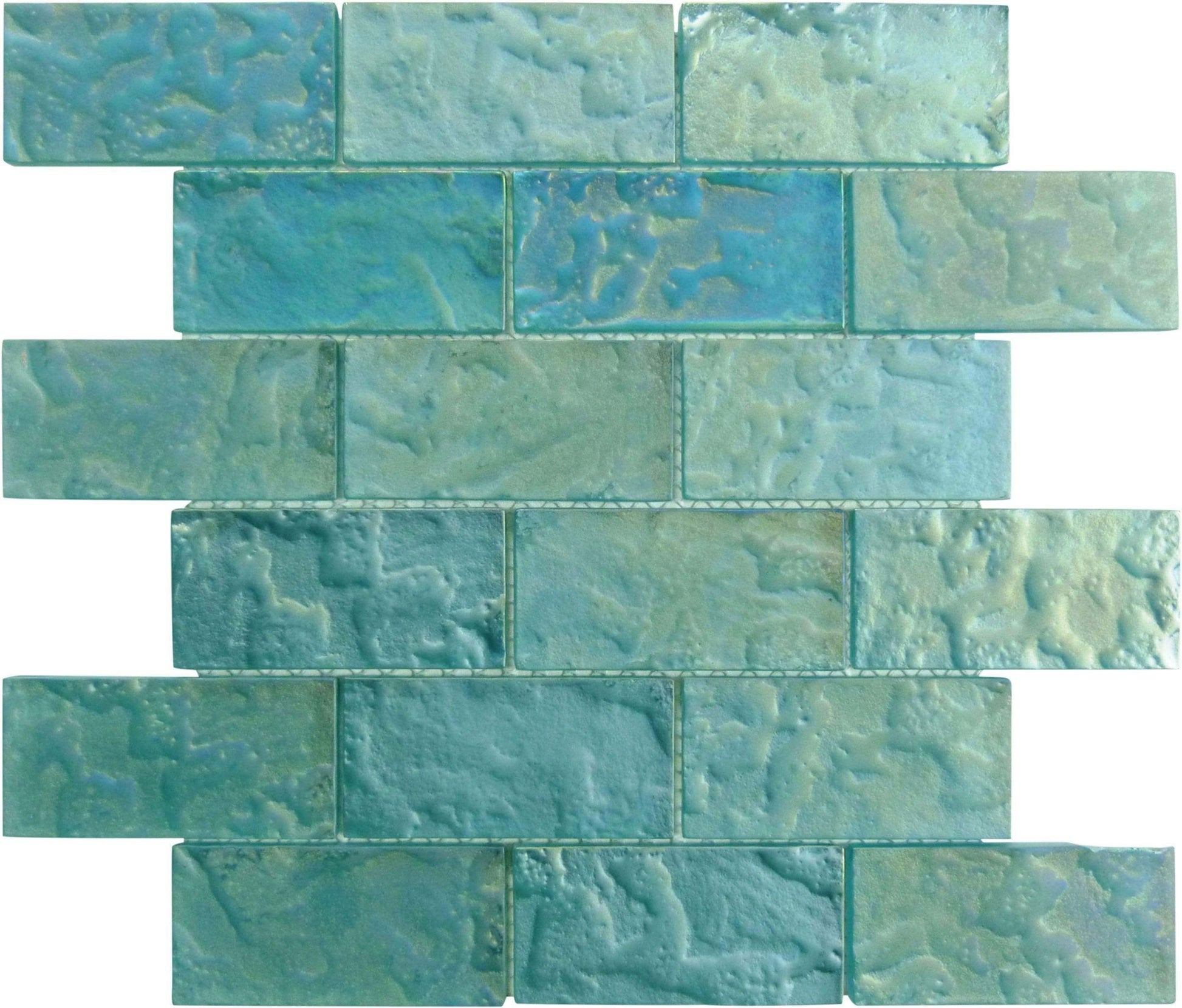 Jade Green 2" x 4" Iridescent Rippled Frosted Glass Subway Pool Tile Ocean Pool Mosaics