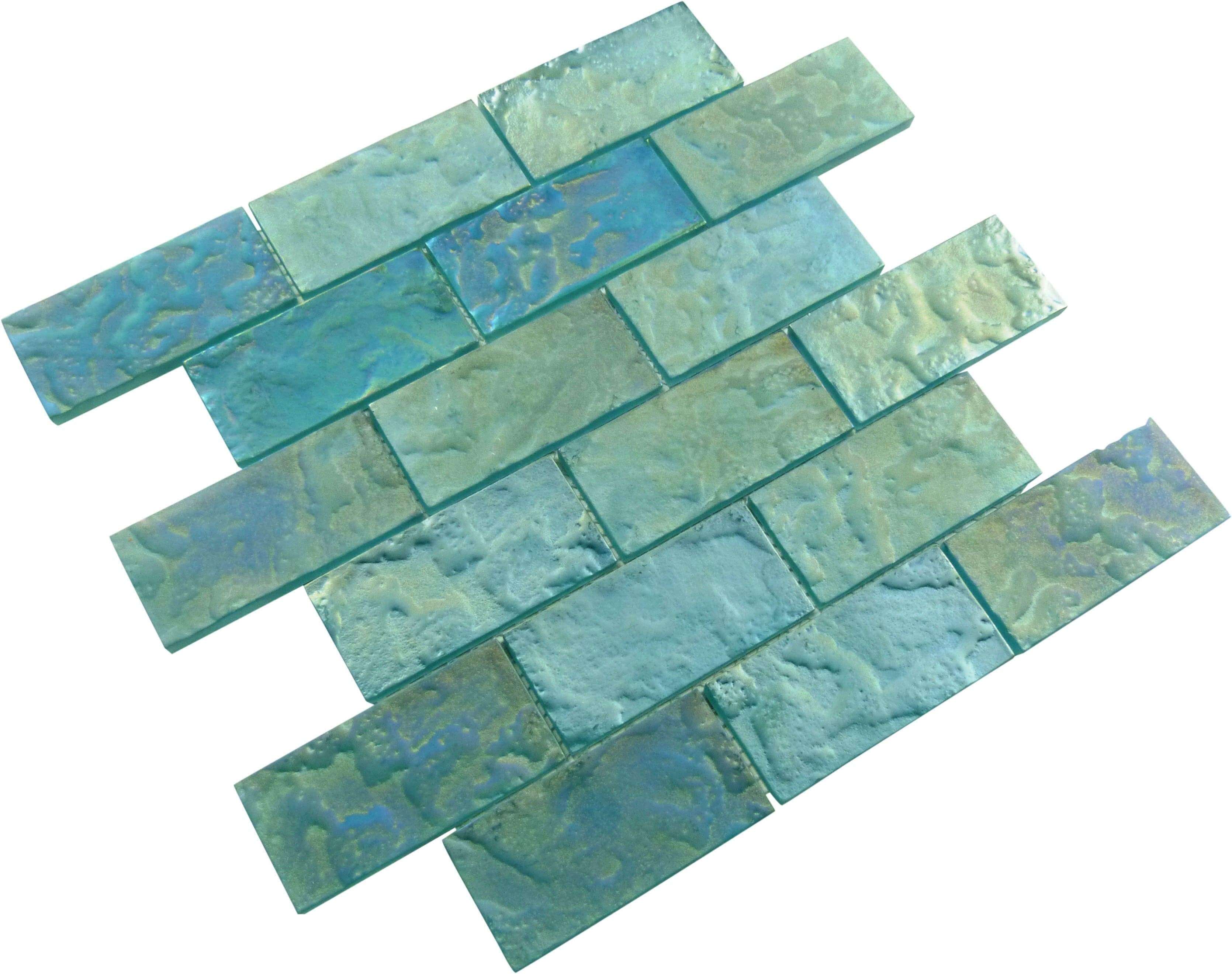 Jade Green 2" x 4" Iridescent Rippled Frosted Glass Subway Pool Tile Ocean Pool Mosaics