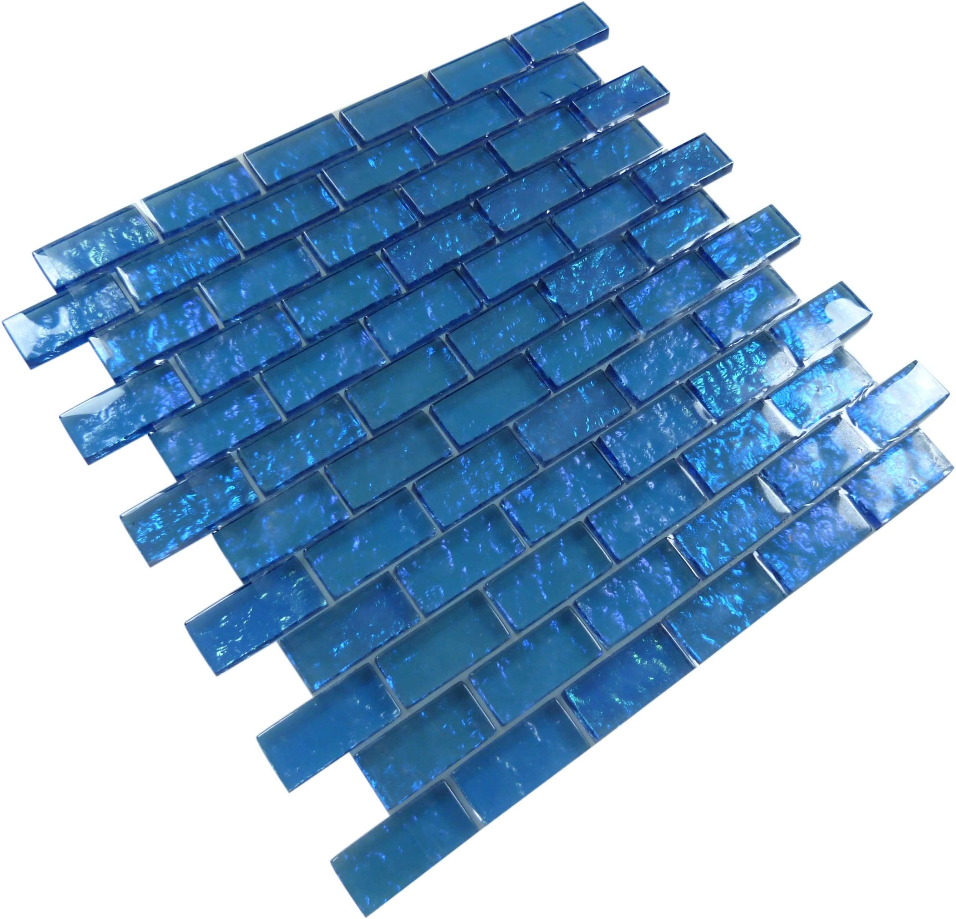 Galaxie Blue 1" x 2" Glossy & Iridescent Glass Pool Tile Ocean Pool Mosaics