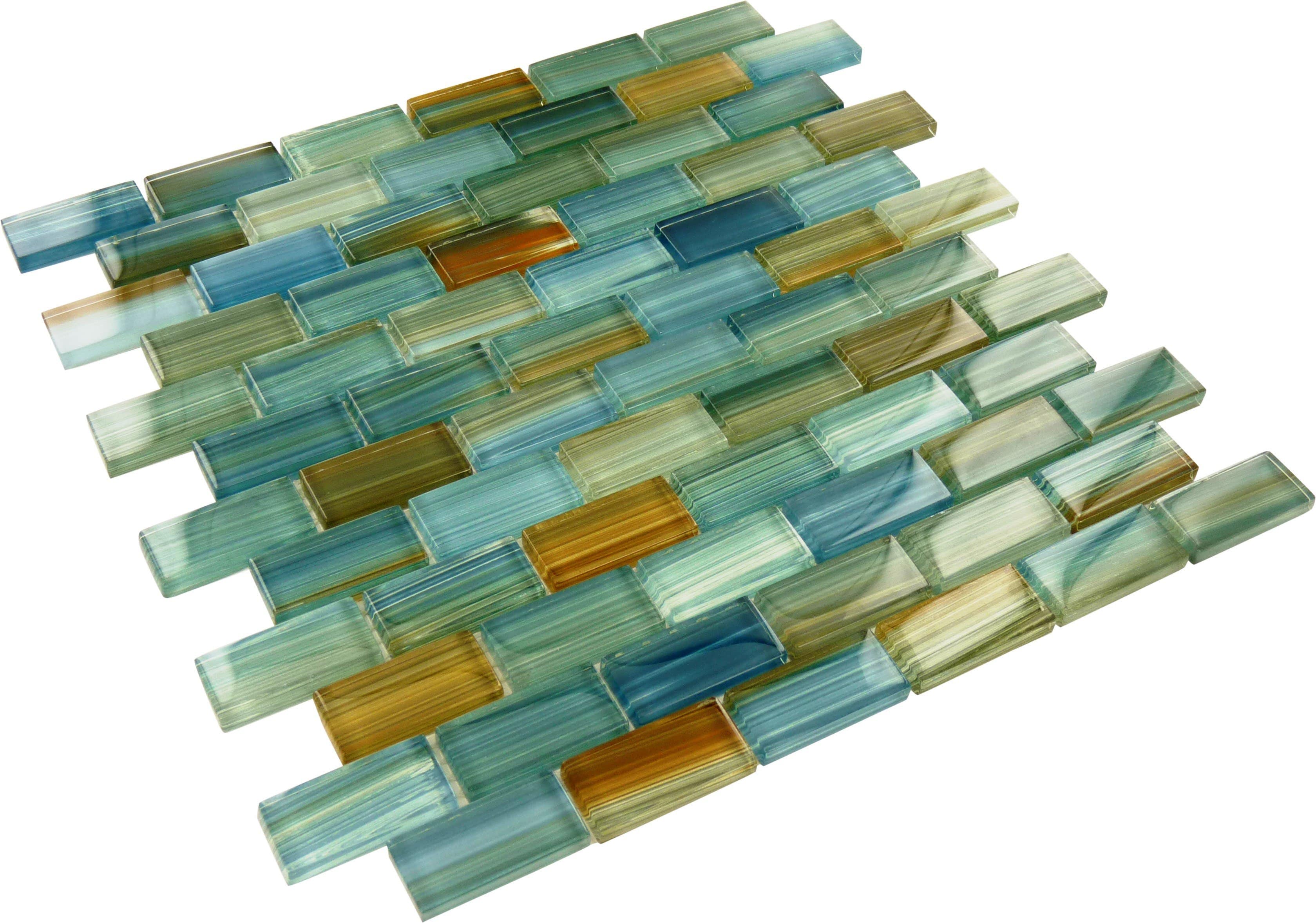 Watercolors Aqua 1" x 2" Glossy Glass Pool Tile Ocean Pool Mosaics