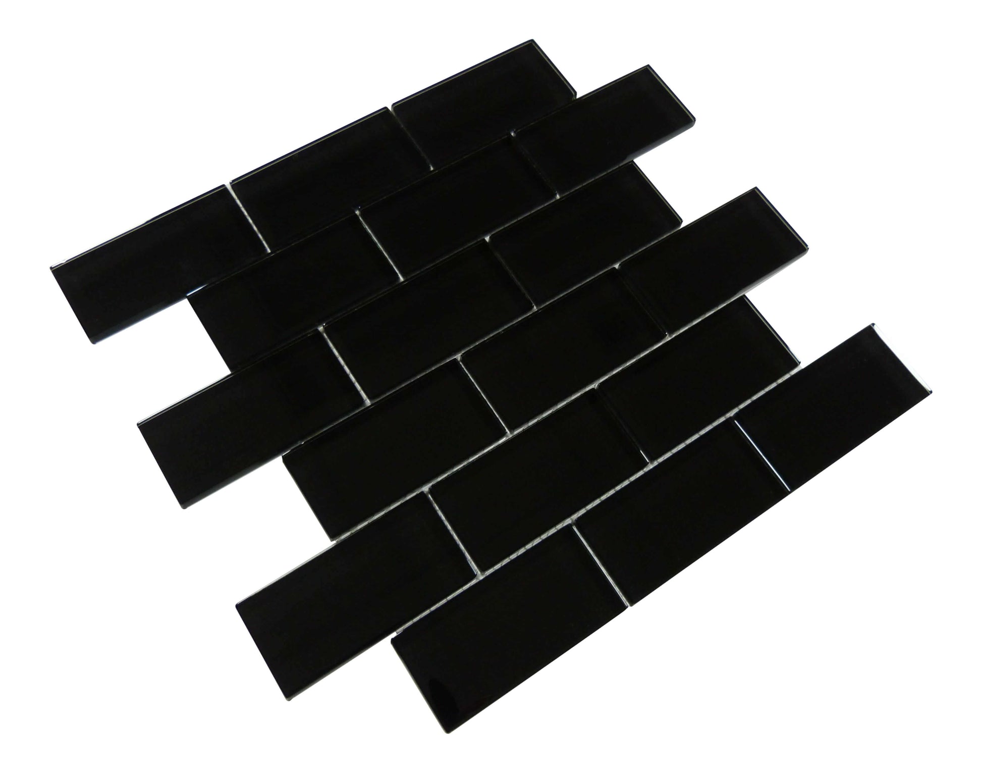 Nightfall Black 2" x 4" Glossy Glass Subway Pool Tile Ocean Pool Mosaics