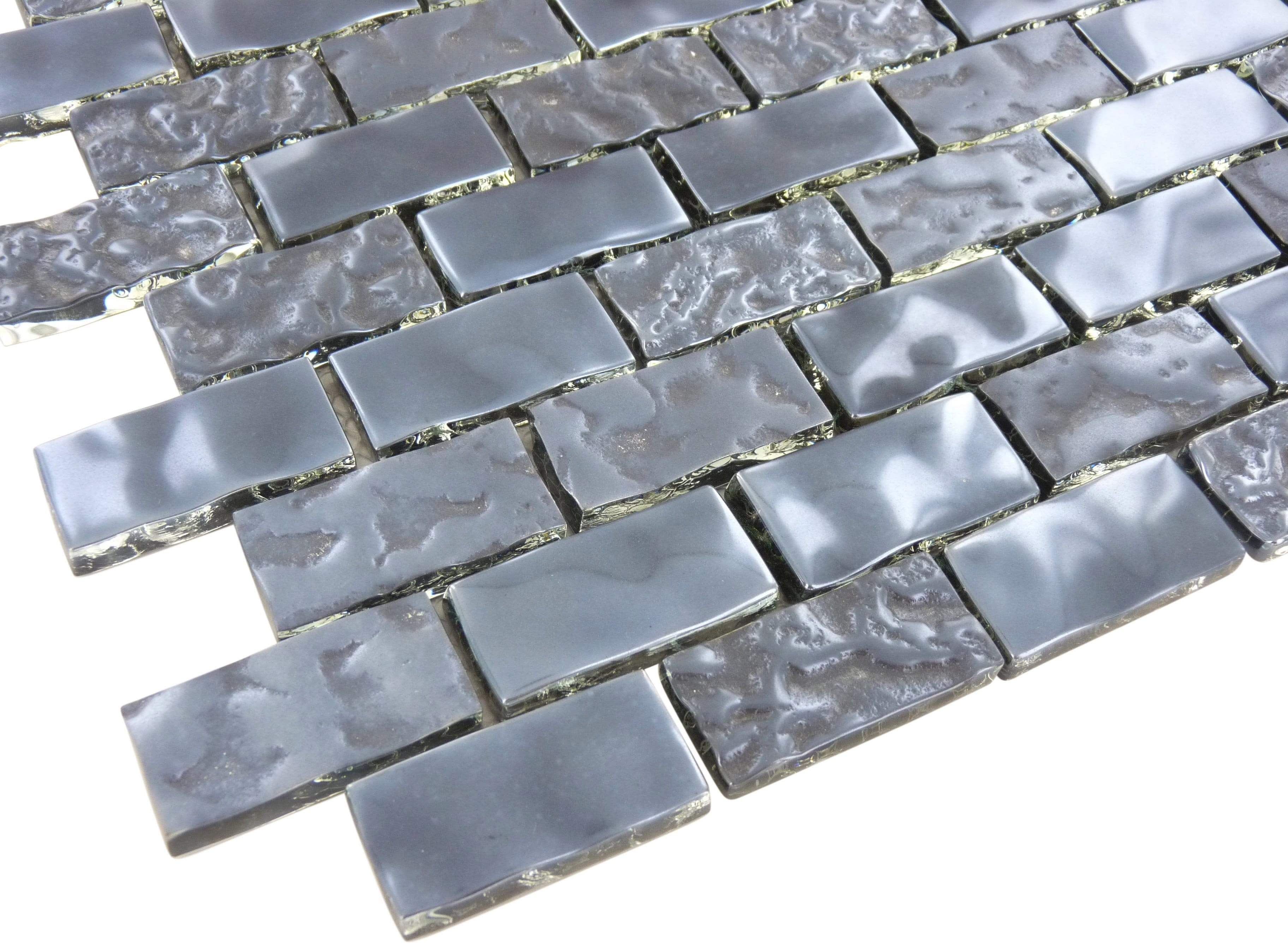 Titanium Silver 1" x 2" Glossy & Iridescent Glass Pool Tile Ocean Pool Mosaics