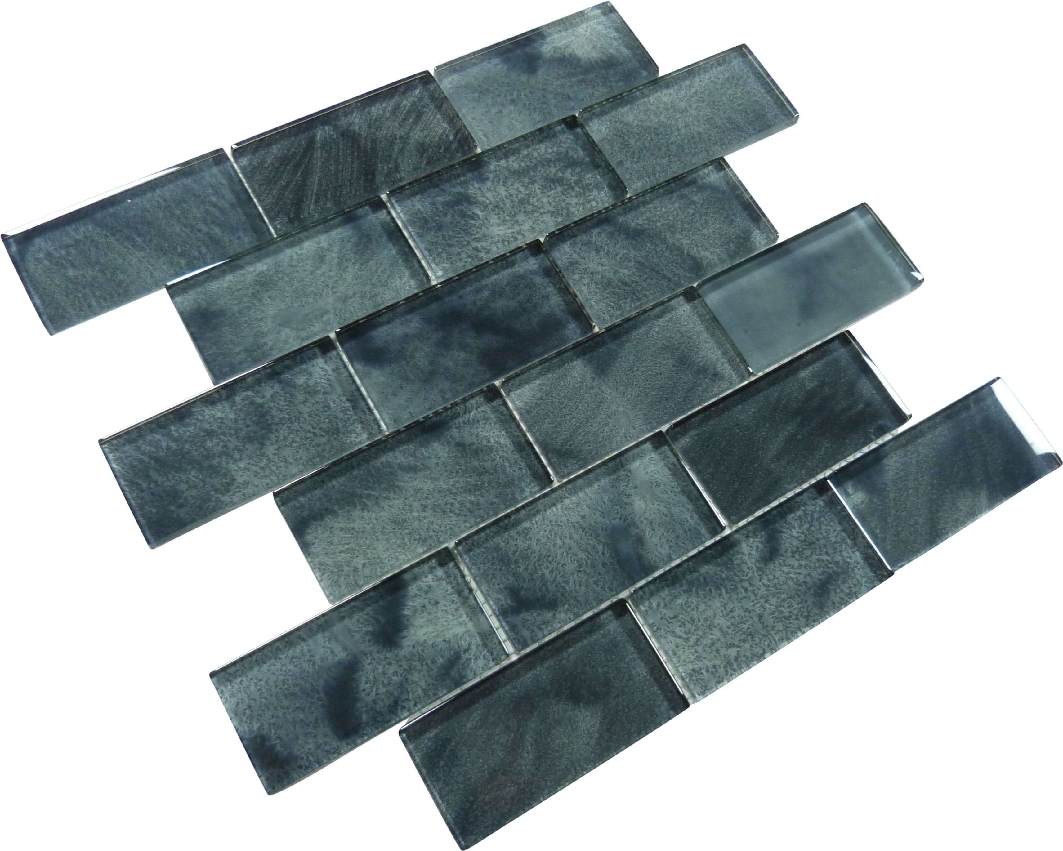 Stratus Grey 2" x 4" Glossy Glass Subway Pool Tile Ocean Pool Mosaics