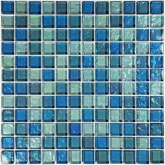 Galaxie Blue Blend 1" x 1" Iridescent Glossy Glass Pool Tile Ocean Pool Mosaics