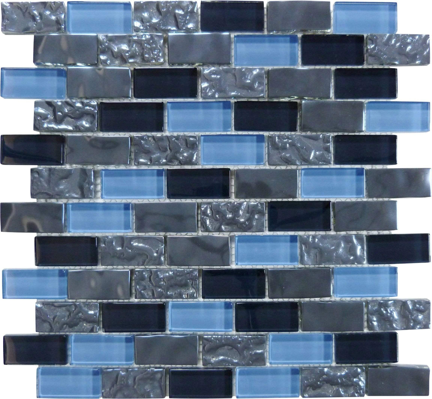 Titanium Blue 1" x 2" Glossy & Iridescent Glass Pool Tile Ocean Pool Mosaics