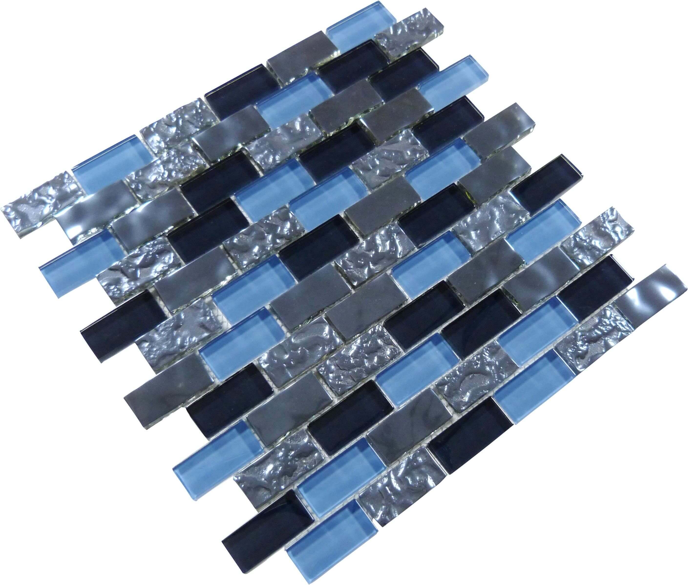 Titanium Blue 1" x 2" Glossy & Iridescent Glass Pool Tile Ocean Pool Mosaics